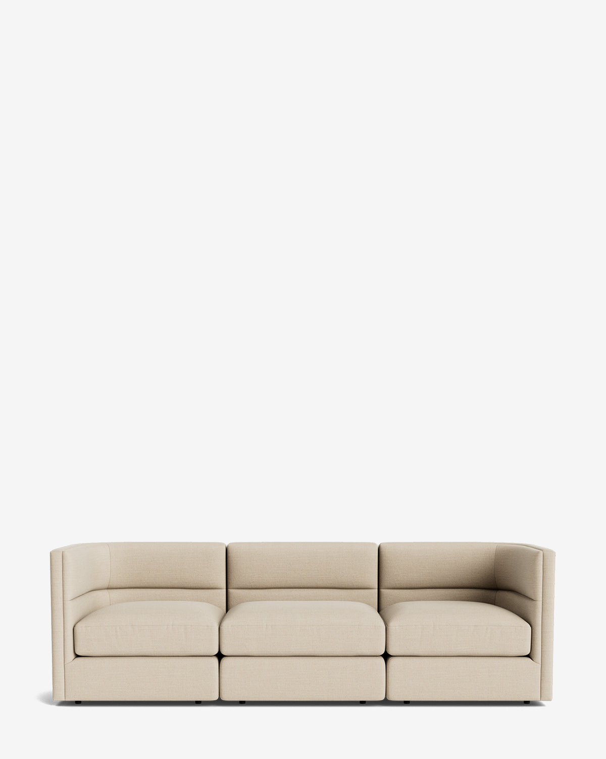 The Makerspalm Claremont Modular Sofa 99 is a modern, beige three-seater with clean lines and low armrests, shown against a plain white background. Vendixs