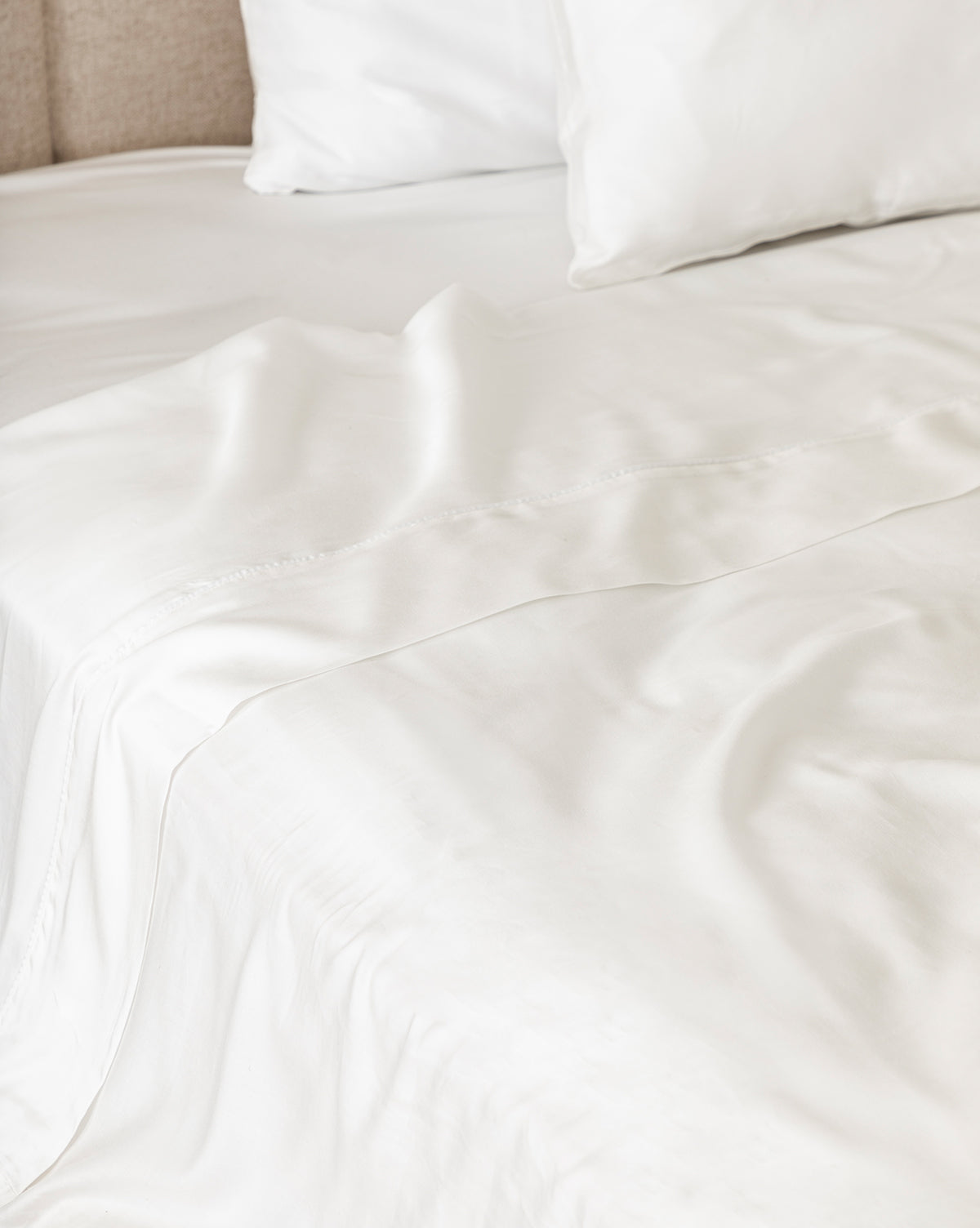 Twin Claussen Tencel Sheet Set folded to show smooth, luxurious texture from Vendixs