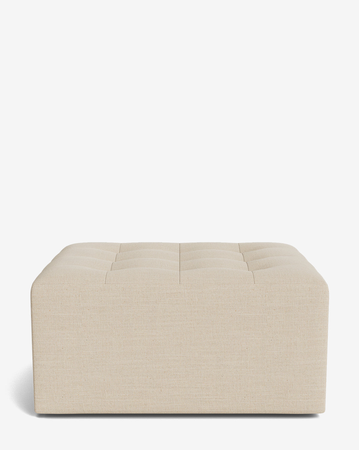 The Culpepper Ottoman by Rowe Fine Furniture, Inc. is a large, rectangular beige piece with a tufted top, handcrafted from designer fabric in a minimalist style and shown against a plain white background. Vendixs