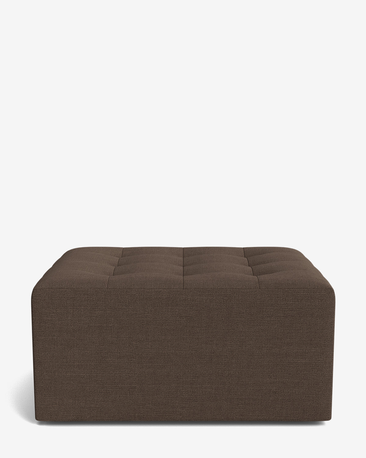The Culpepper Ottoman by Rowe Fine Furniture, Inc. is a large rectangular piece with brown designer fabric, a tufted top, and smooth sides, displayed on a plain white background. Vendixs