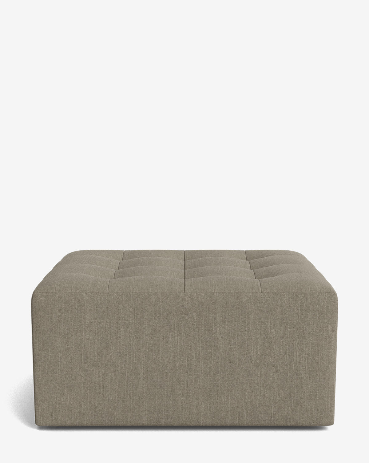 The Culpepper Ottoman by Rowe Fine Furniture, Inc. is a rectangular, taupe piece with designer fabric upholstery, tufted top, and smooth sides, shown against a plain white background. Vendixs