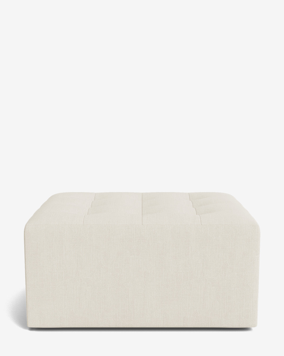 The Culpepper Ottoman by Rowe Fine Furniture, Inc. is a rectangular light beige piece, handcrafted with designer fabric and subtle tufted top detailing, shown against a plain white background. Vendixs
