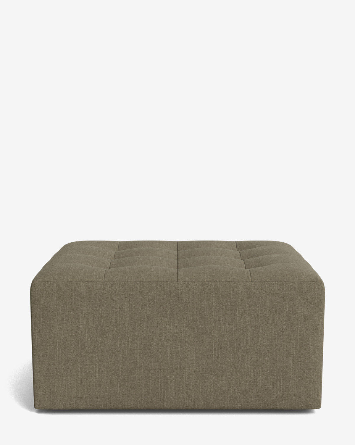 The Culpepper Ottoman by Rowe Fine Furniture, Inc. is a rectangular, light brown ottoman with a tufted top and minimalist style, handcrafted from designer fabric and displayed on a plain white background. Vendixs