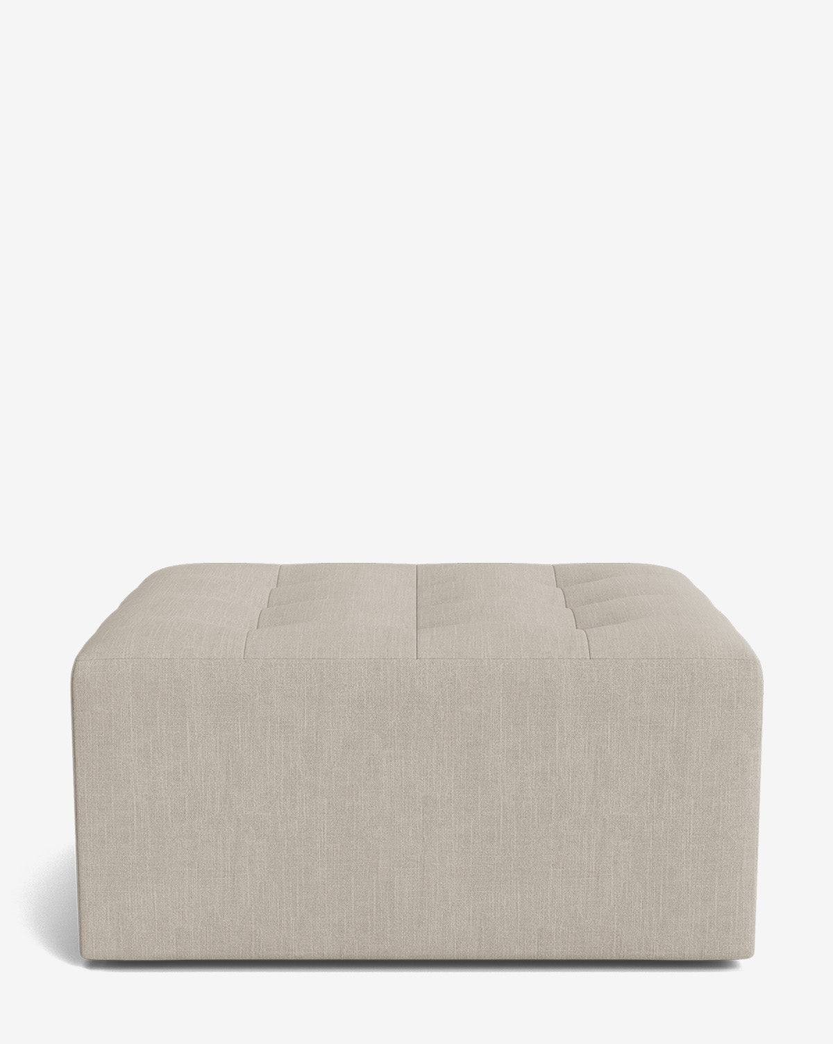 The Culpepper Ottoman by Rowe Fine Furniture, Inc. is a rectangular, light beige upholstered piece with tufted detailing on top, handcrafted from designer fabric and shown against a white background by Vendixs