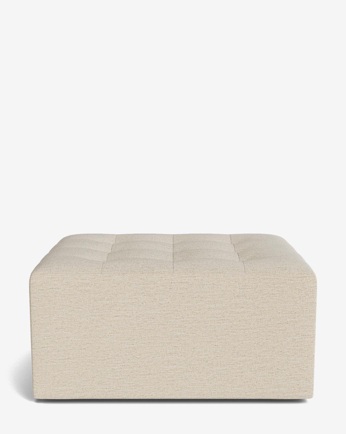 The Culpepper Ottoman by Rowe Fine Furniture, Inc. showcases a rectangular beige upholstered design with subtle tufting and minimalist style, handcrafted from premium designer fabric against a plain white background. Vendixs