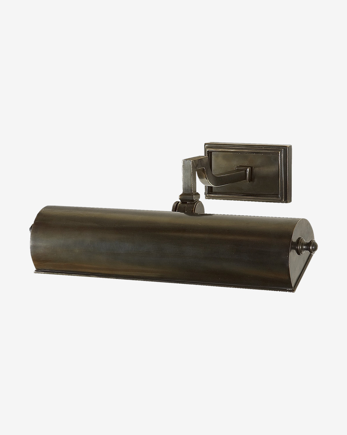 The Dean 12 Picture Light by Visual Comfort & Co. Signature features a bronze finish, rectangular backplate, adjustable arm, and cylindrical shade—ideal for highlighting artwork with classic elegance by Vendixs