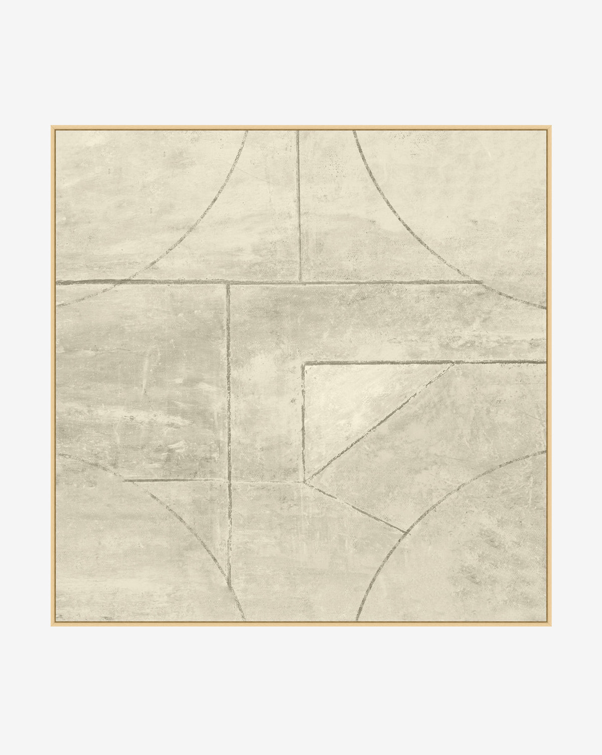 Diamond Diversion by Stephen Cimini is an abstract art print with geometric shapes and lines in soft beige and gray tones, masterfully composed and framed with a thin gold border on a white background, by Vendixs