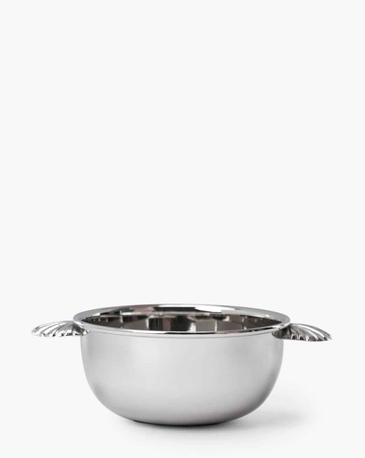 The Durham Condiment Bowl is a stainless steel serving bowl featuring two textured handles, displayed on a plain white background, by Vendixs