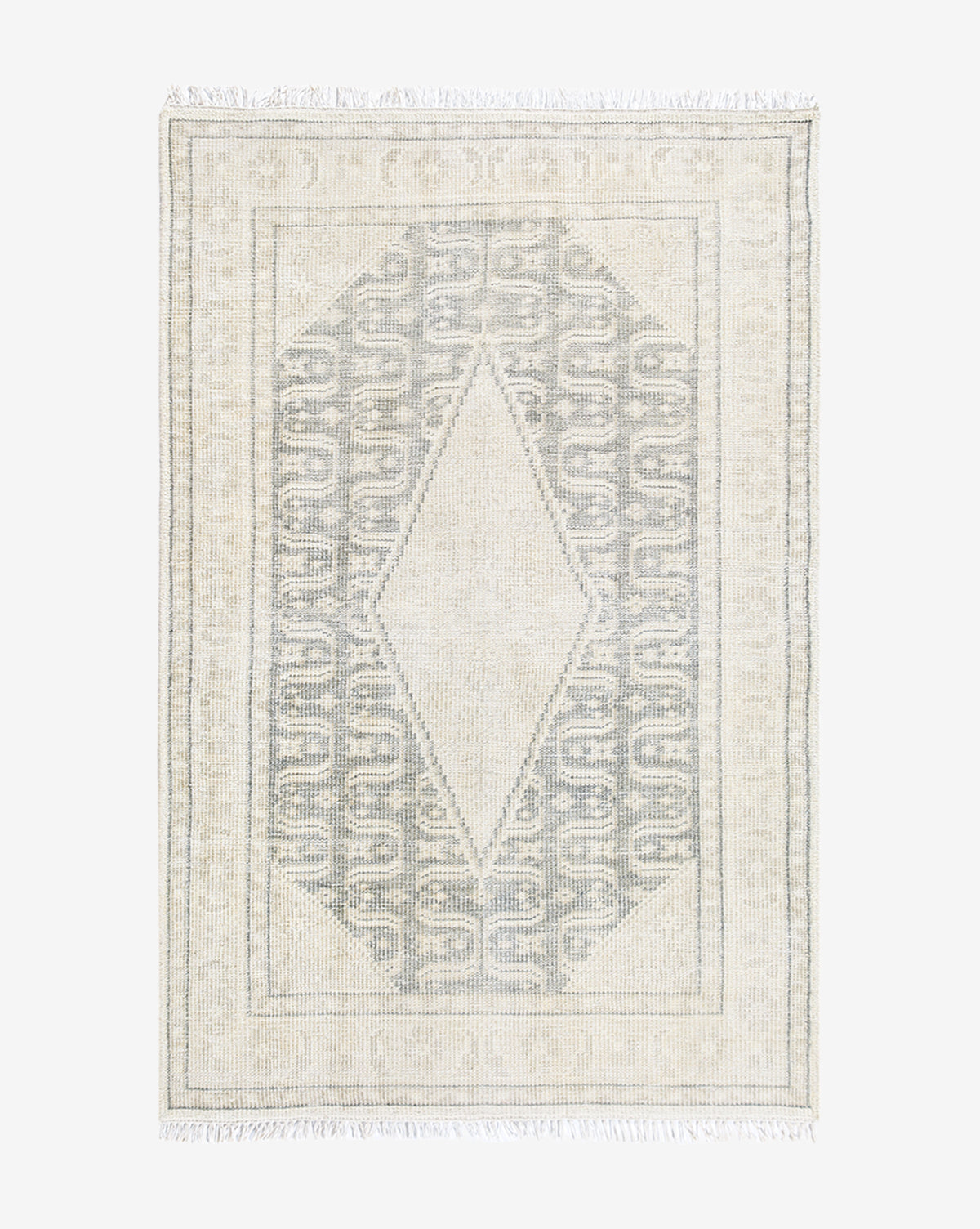 Vendixs hand-knotted rug with cream and blue tones