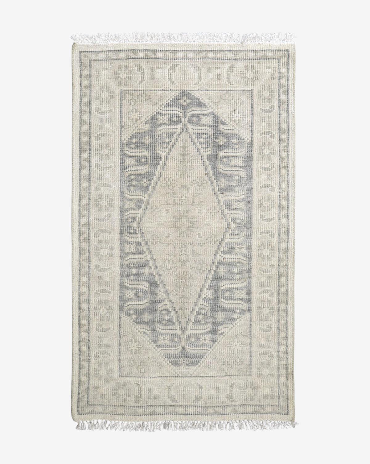 Vendixs hand-knotted rug with cream and blue tones