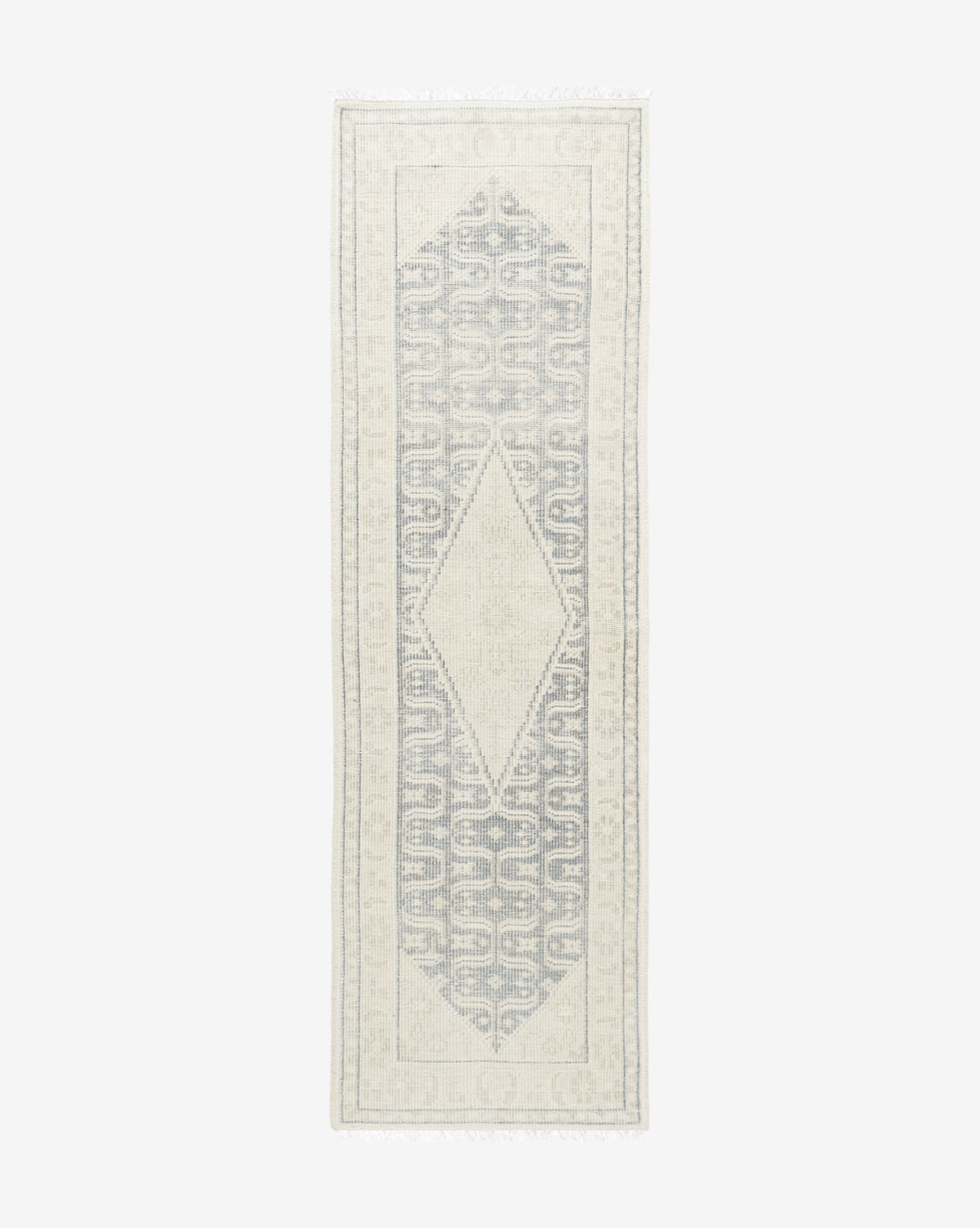 Vendixs hand-knotted rug with cream and blue tones