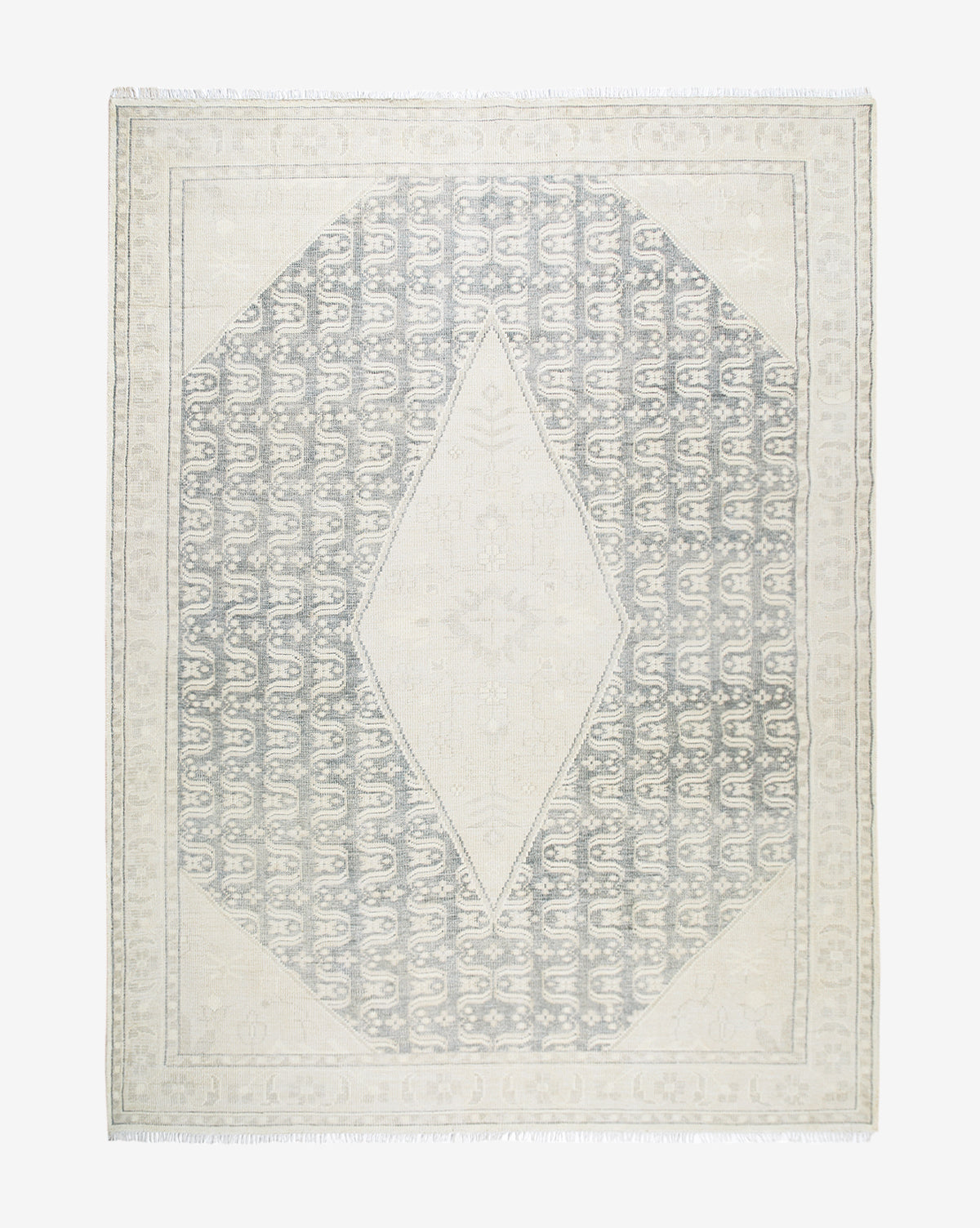 Vendixs hand-knotted rug with cream and blue tones