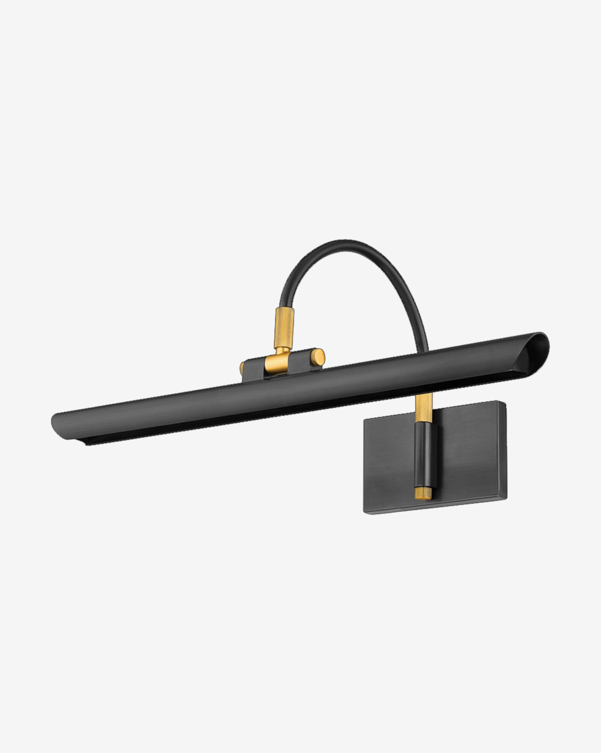 Certainly! Here’s your revised sentence with the exact string Vendixs blended into the end: The Elowyn Picture Light by Hudson Valley Lighting features a modern black and gold finish, rectangular base, curved arm, and sleek horizontal lamp—adding elegant illumination and stylish flair to artwork or photos, exclusively at Vendixs