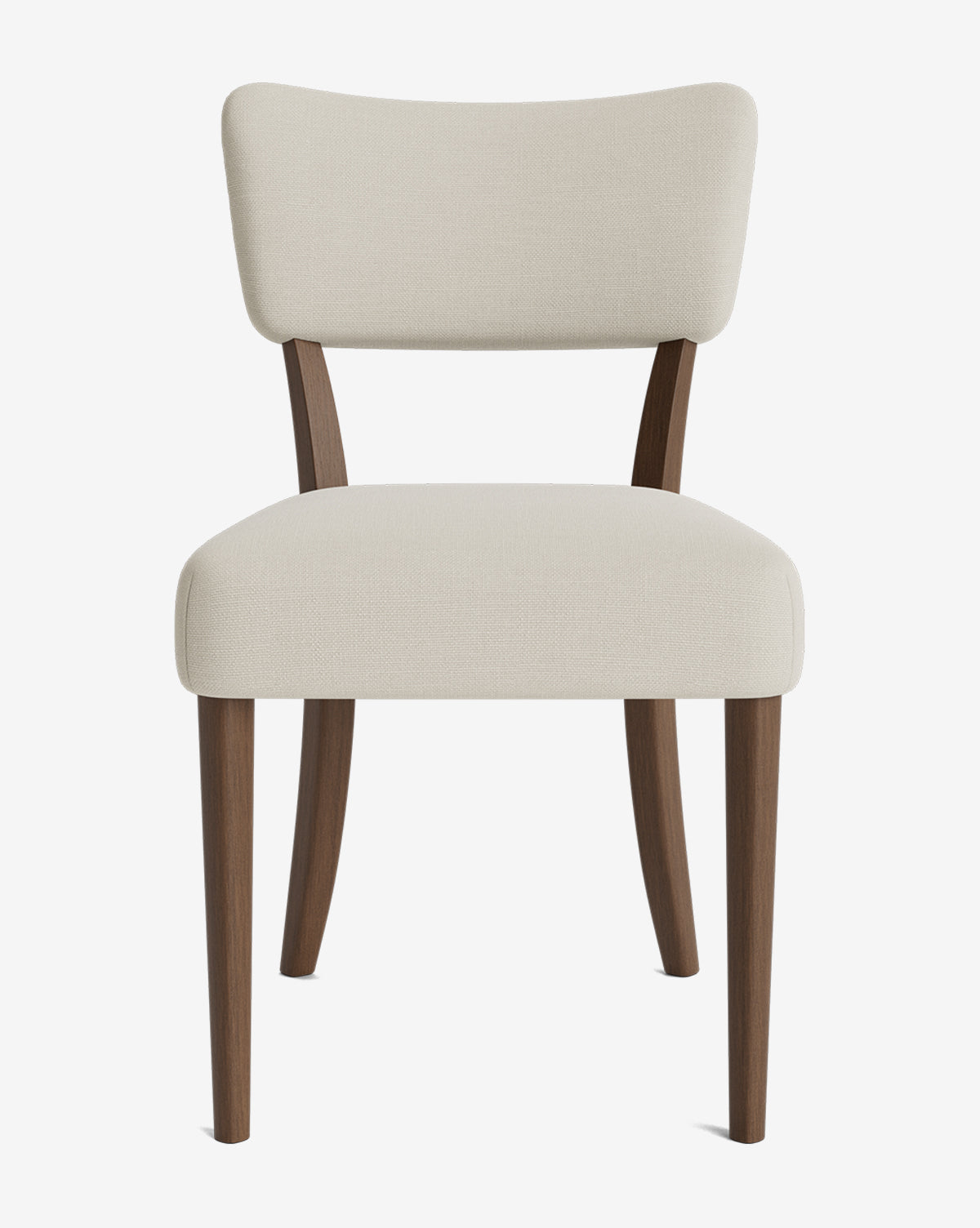 The Etienne Dining Chair offers a customizable, modern look with a light beige upholstered seat and backrest, paired with four angled dark brown wooden legs, making it ideal for any contemporary space, by McGee & Co.