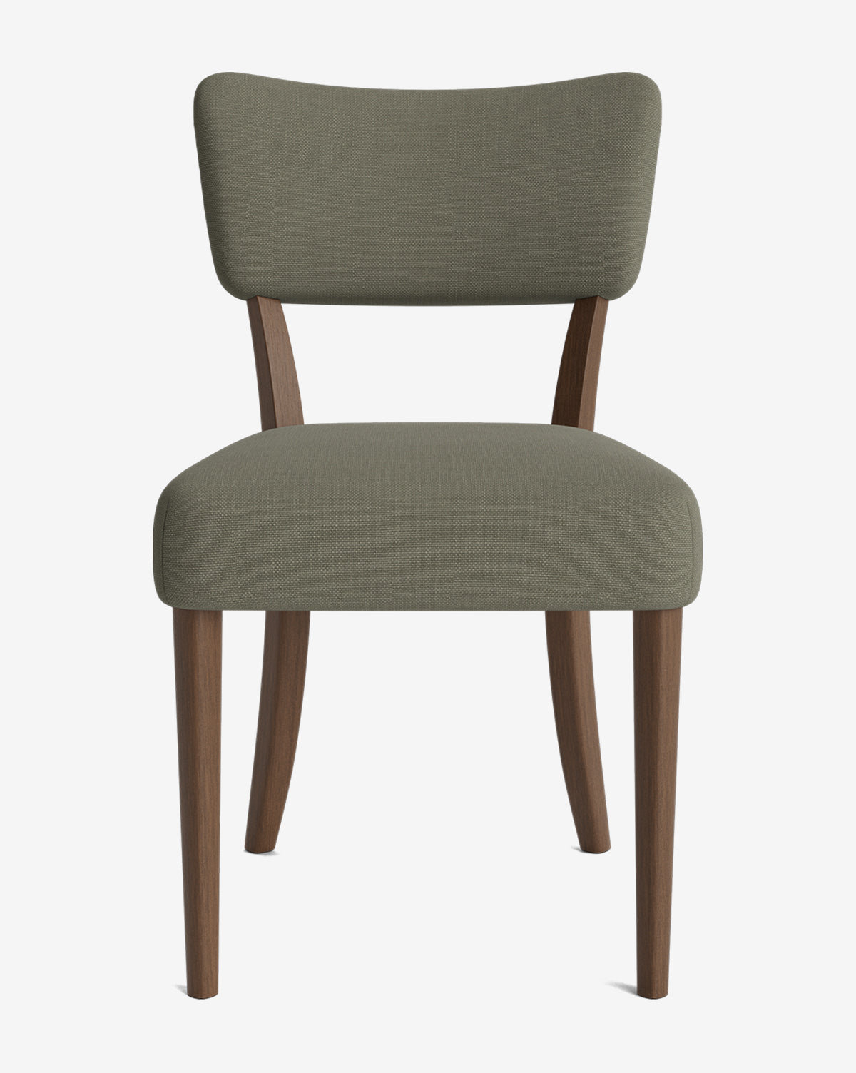 The Etienne Dining Chair features an olive green upholstered seat and backrest, supported by wooden legs and a sturdy wooden frame, displayed against a plain white background, by McGee & Co.