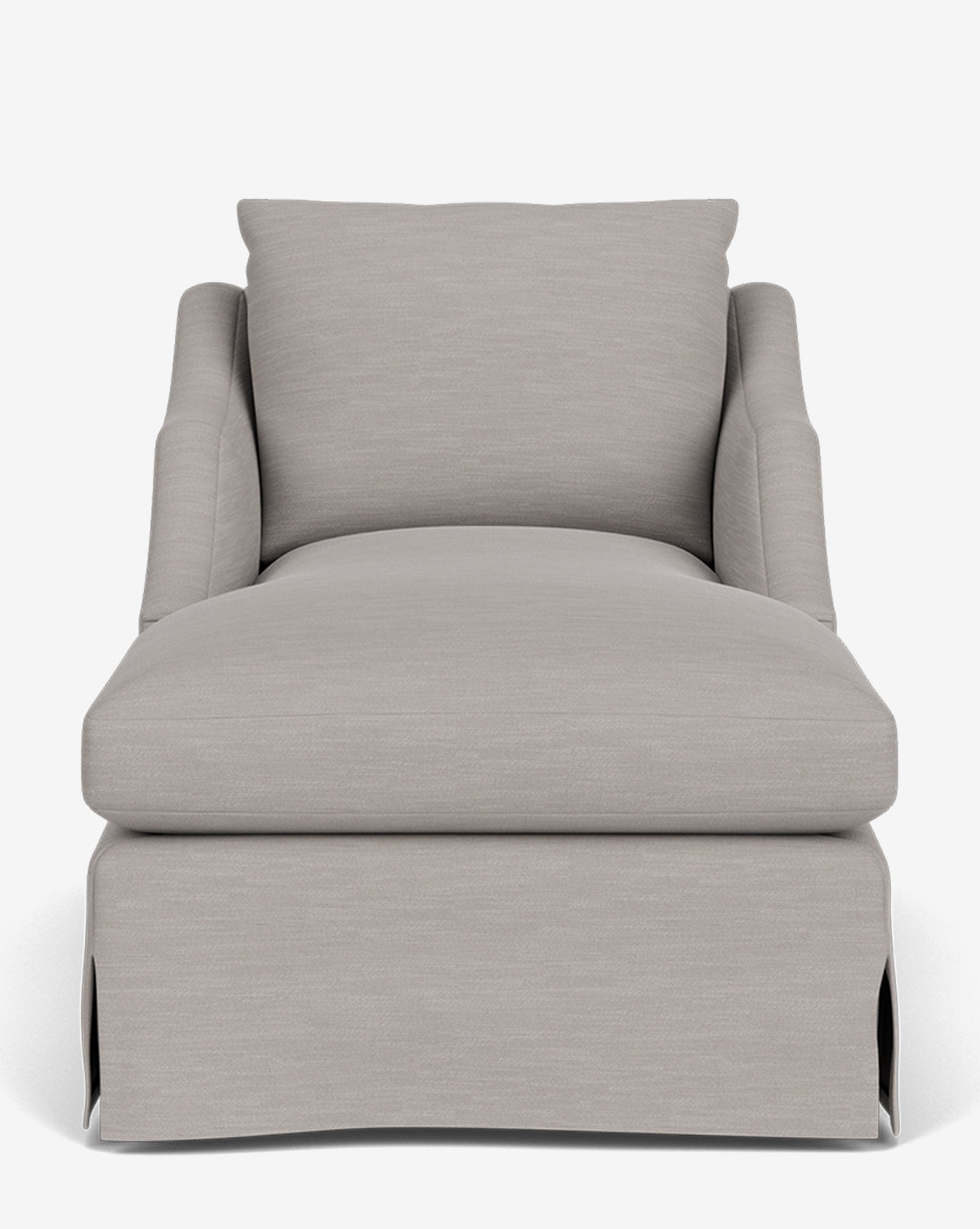 The Everleigh Slipcover Chaise Lounge is a light gray modern chaise with cushioned seat, backrest, and armrests, shown from the front on a plain white background by McGee & Co.