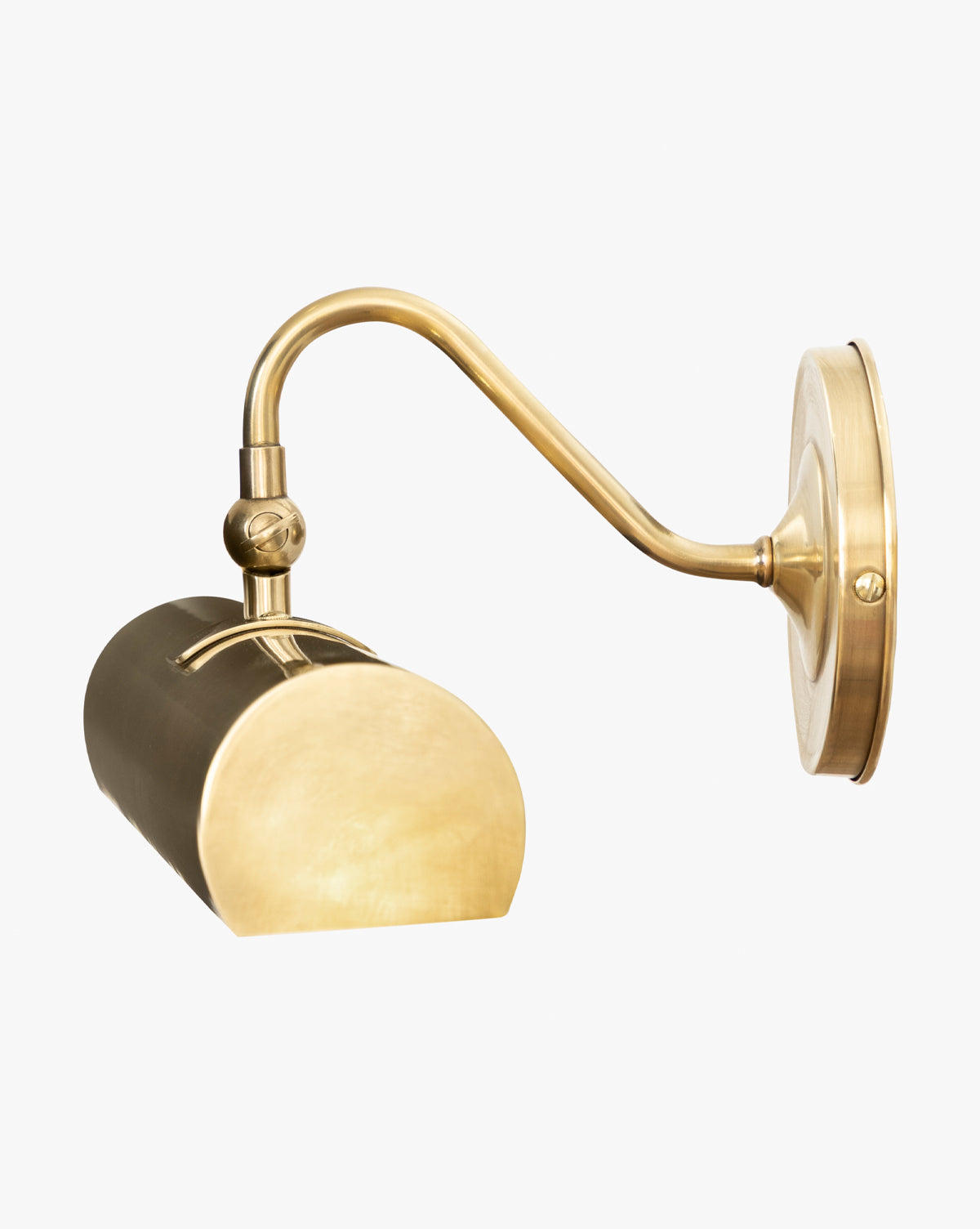 The Gallery Picture Sconce is a wall-mounted light with a curved arm and cylindrical shade in burnished bronze, ideal for highlighting artwork or photos, by Vendixs