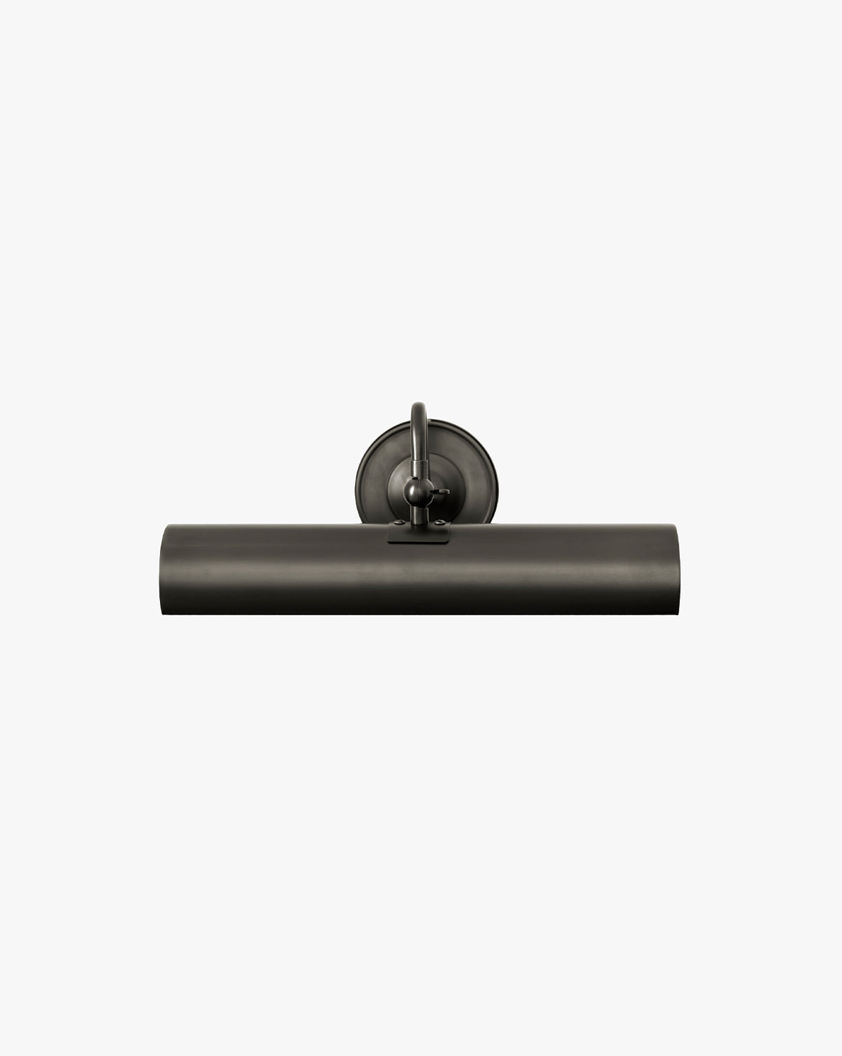 The Gallery Picture Sconce features a vintage-inspired design in black metal, with a cylindrical shade and round backplate, displayed against a plain white background by Vendixs