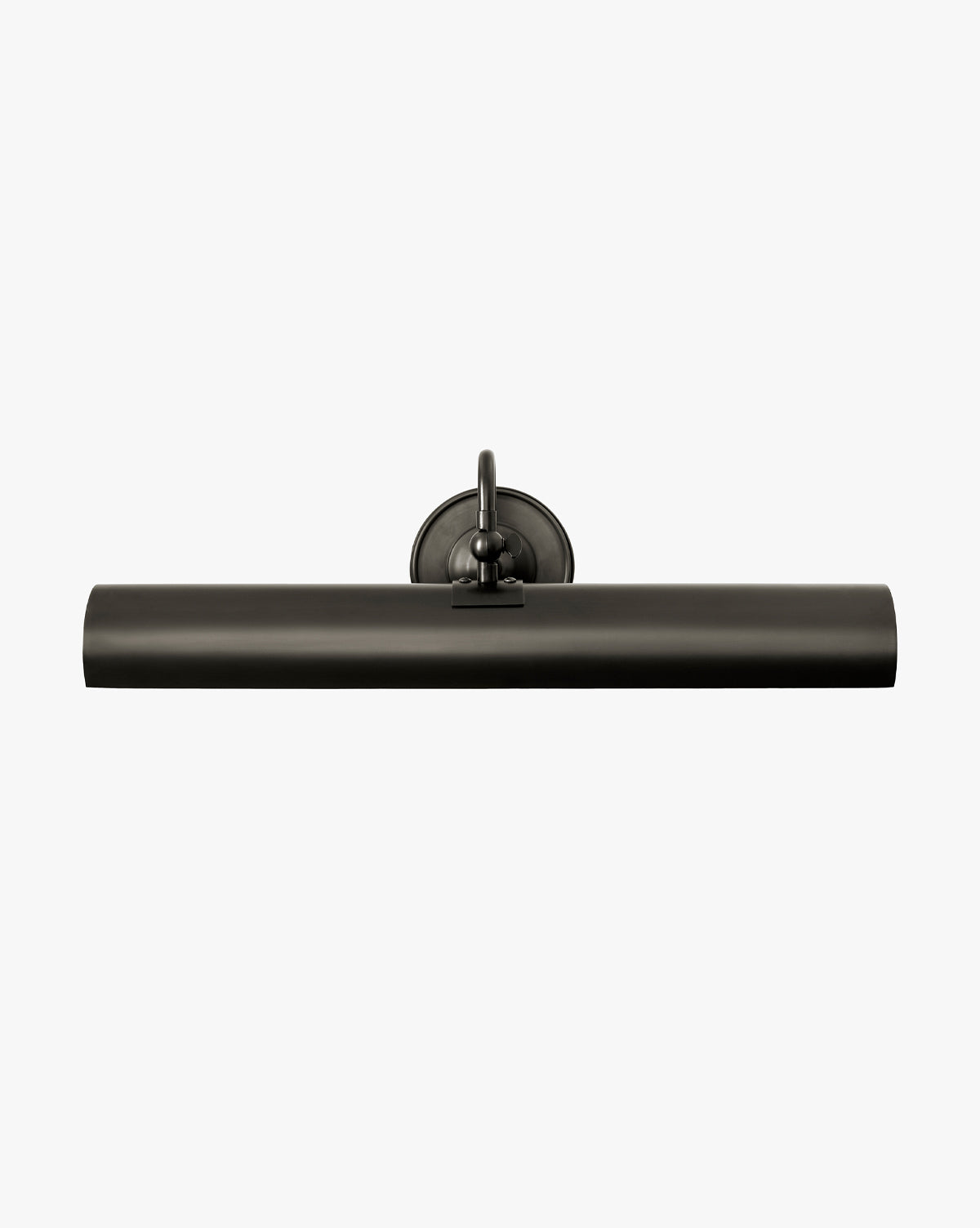 The Gallery Picture Sconce is a vintage-inspired, wall-mounted light featuring a cylindrical shade and round backplate in burnished bronze, perfect for illuminating artwork or photos, by Vendixs Shown on a plain white background.