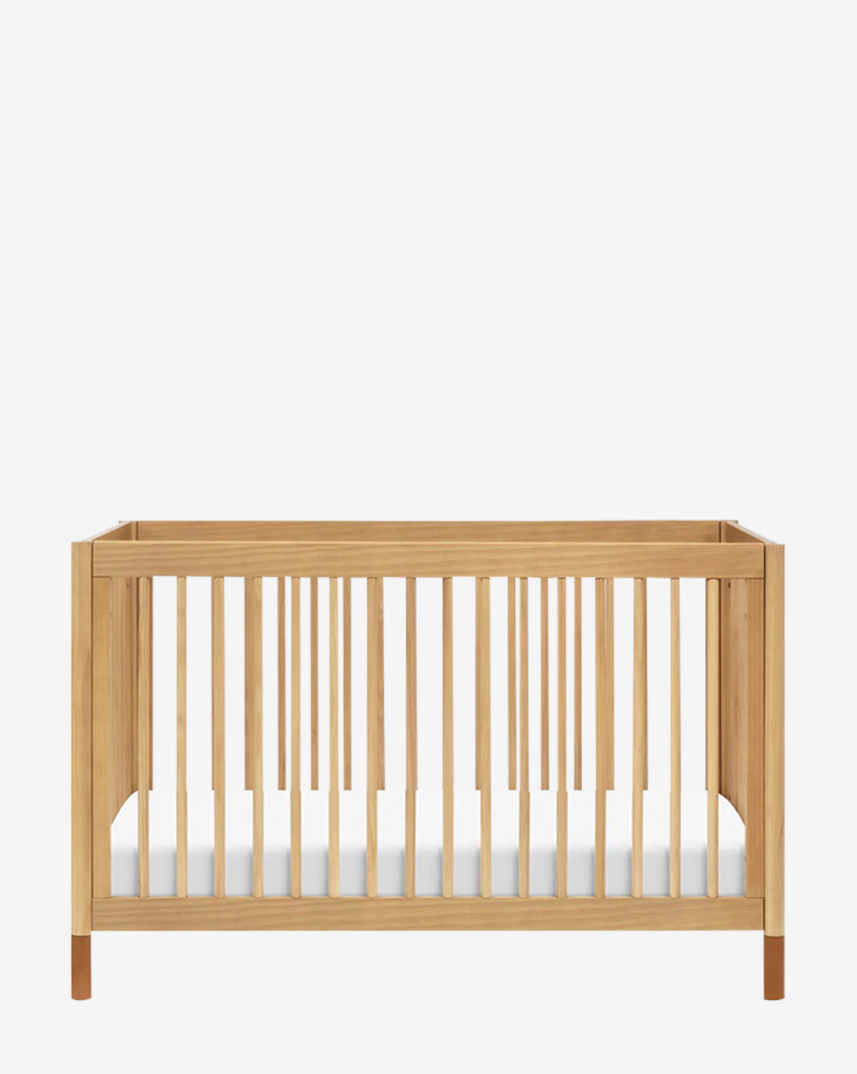 The Gelato Convertible Crib with Toddler Bed Conversion Kit features a modern wooden design with vertical slats, shown front-facing against a plain white background—an ideal minimalist nursery piece for growing families, by Vendixs