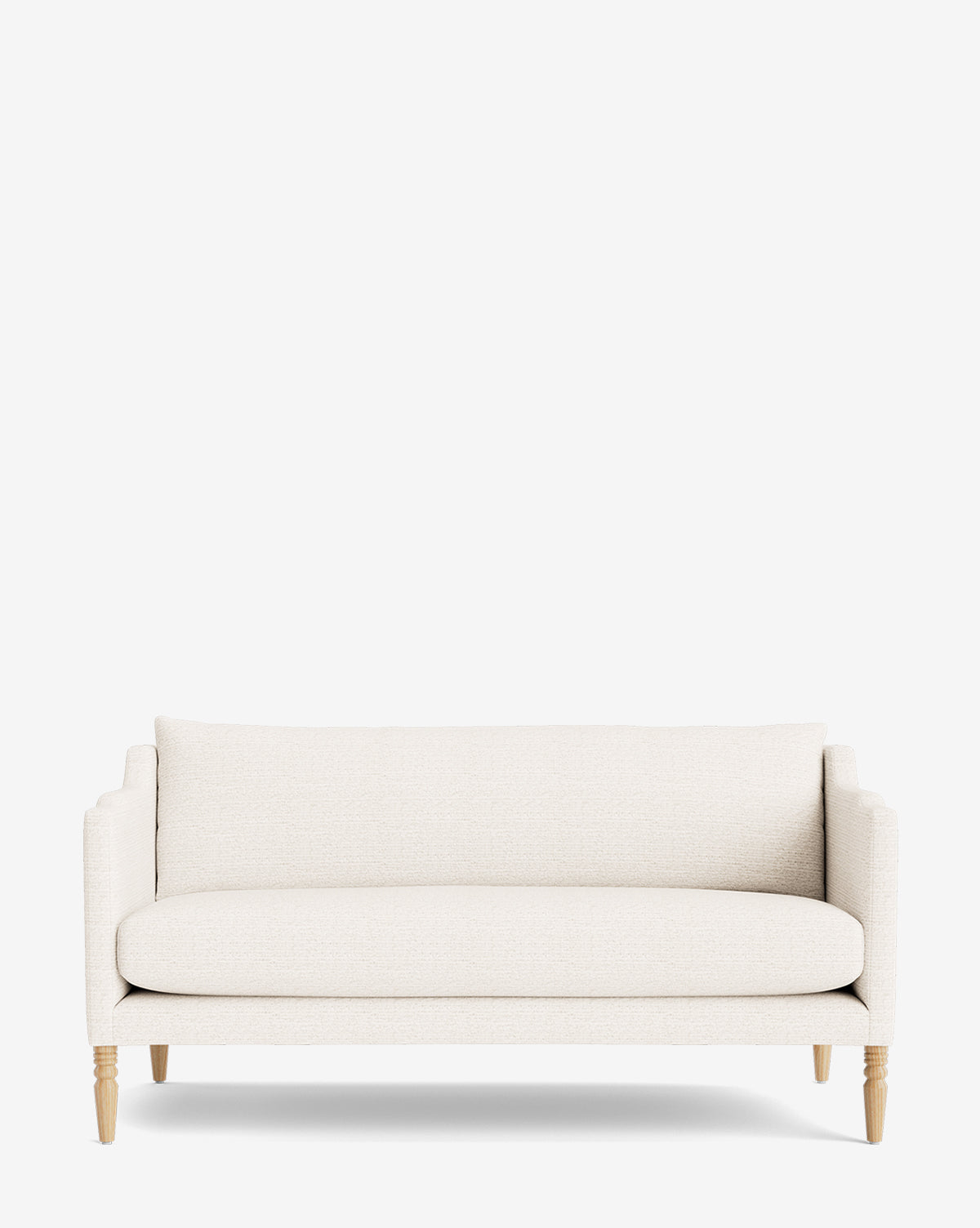 Create awe with the Gemma Settee 
 a modern settee in crisp white with slim cushioned arms and wooden legs from Vendixs