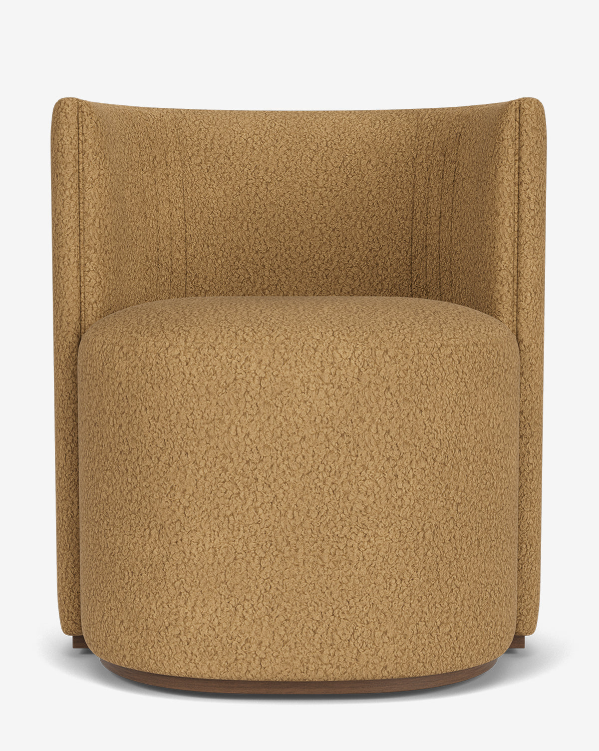The Georgina Dining Chair is upholstered in textured light brown designer fabric, featuring a rounded seat and low, curved backrest, shown against a plain white background by McGee & Co.