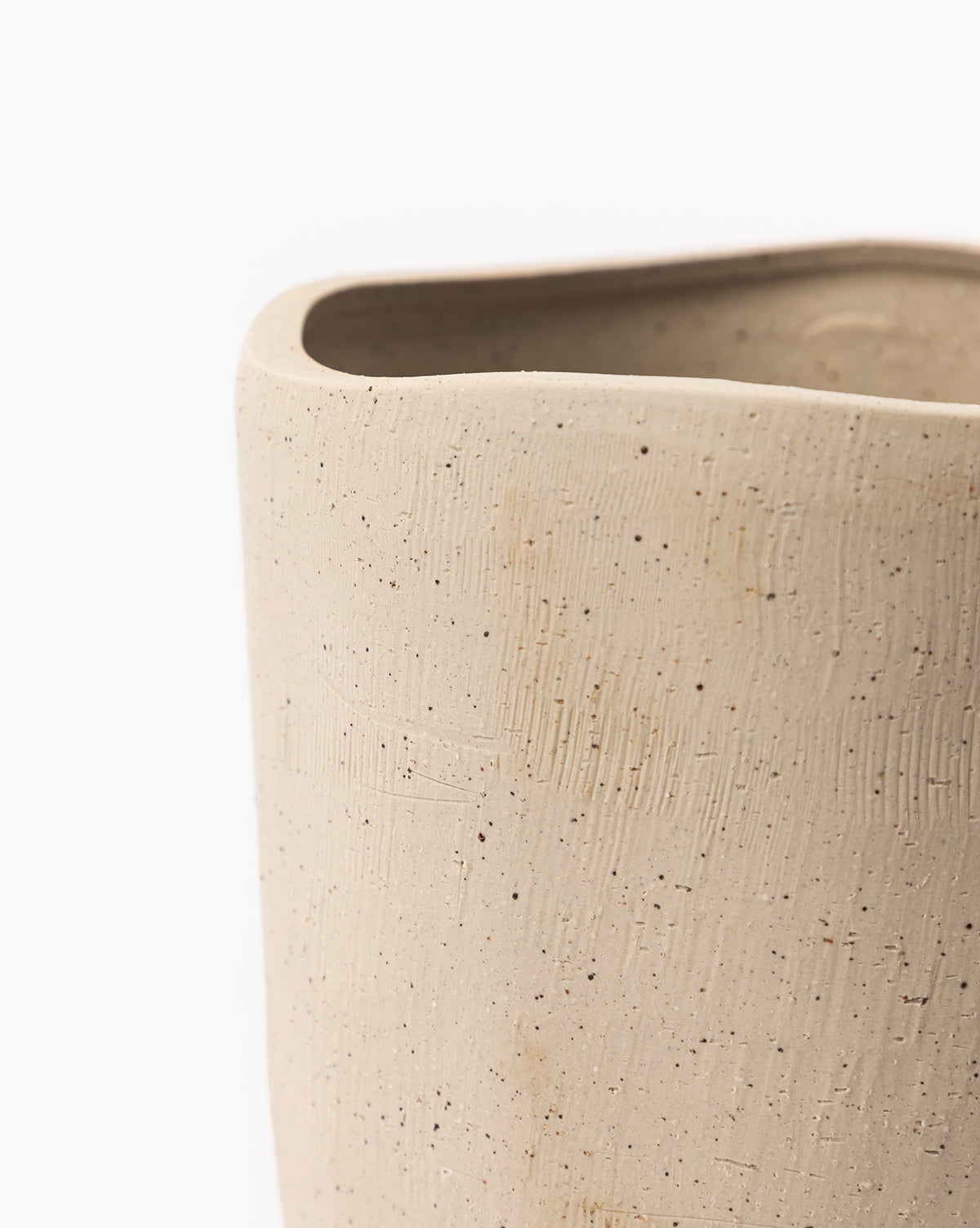 Close up detail of Gray Speckled Planter with ceramic texture from Vendixs