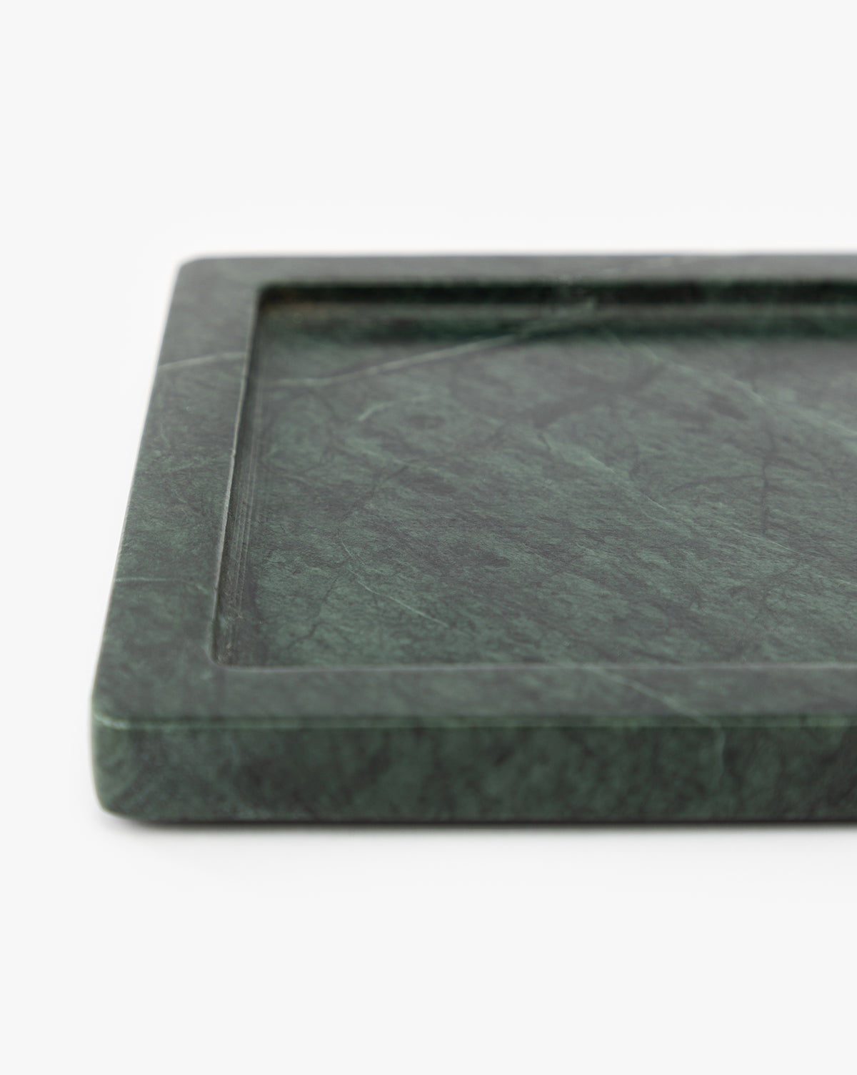 A close-up of the Green Marble Nesting Tray, featuring a shallow lip ideal for decorative vignettes, displayed on a plain white background, by Vendixs