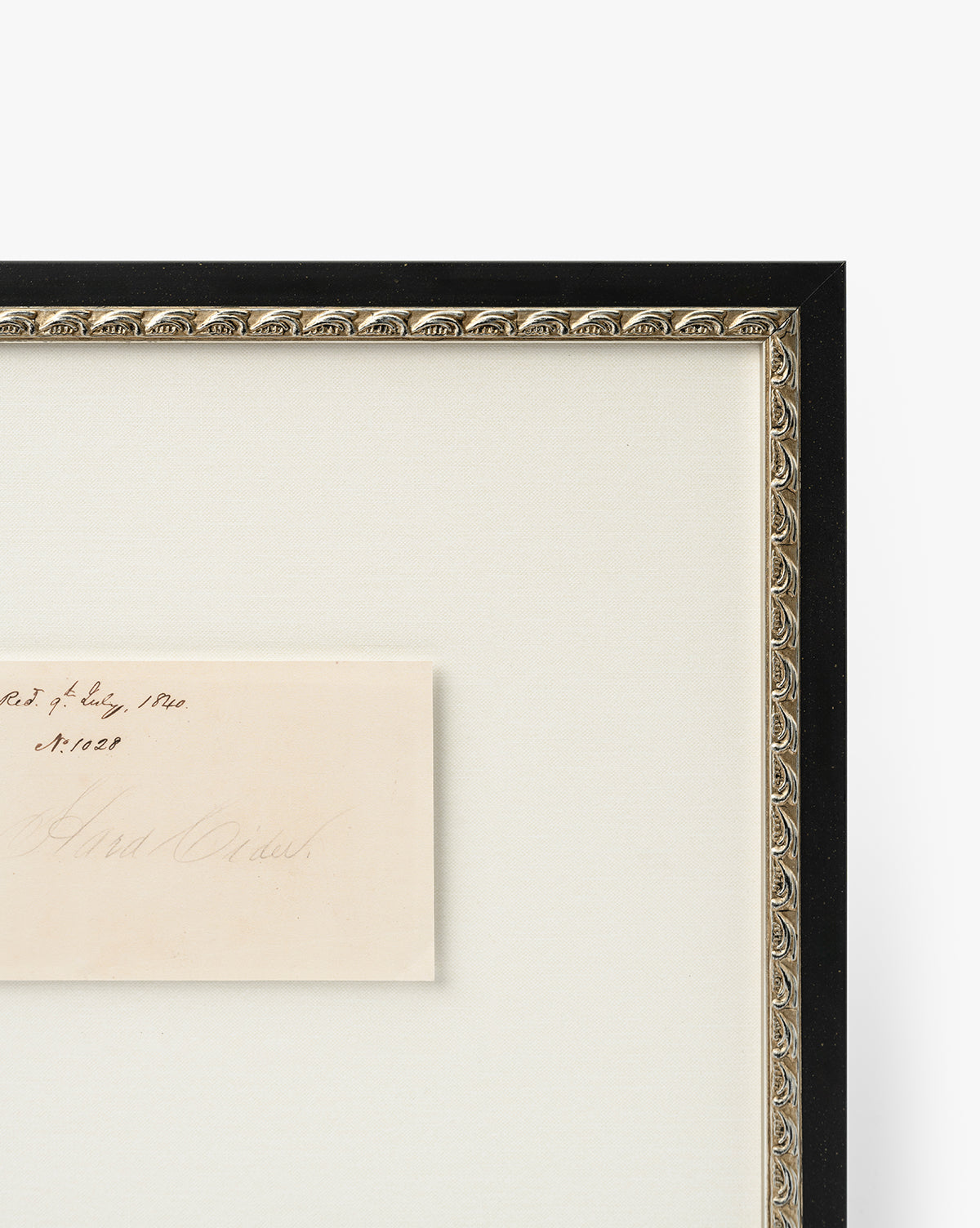A close-up of Hard Cider in a distressed wood frame, with cream paper displaying cursive handwriting; the frame features a black outer edge and gold-toned inner trim, evoking vintage art by Vendixs