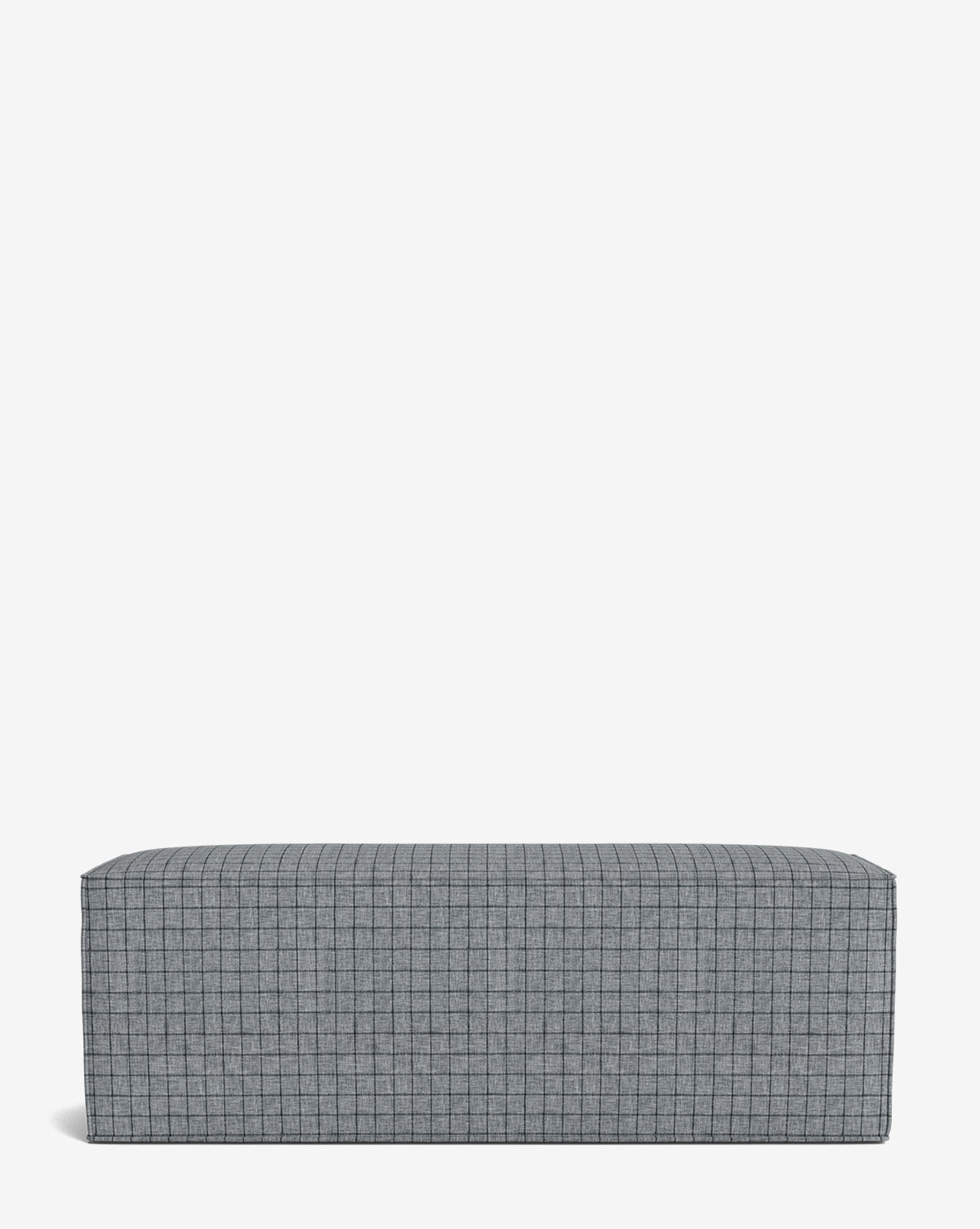 The Johannes Bench features a rectangular shape, gray upholstery with a subtle grid pattern, and modern cushioned design, standing out elegantly against a plain white background by McGee & Co.