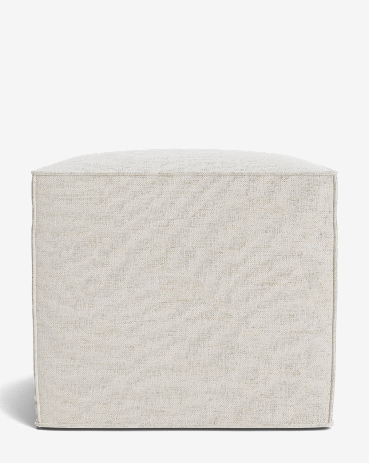 The Johannes Cube is a square, light beige ottoman with clean lines and a cushioned seat, featuring a minimalist design, by Vendixs It is set against a plain white background.