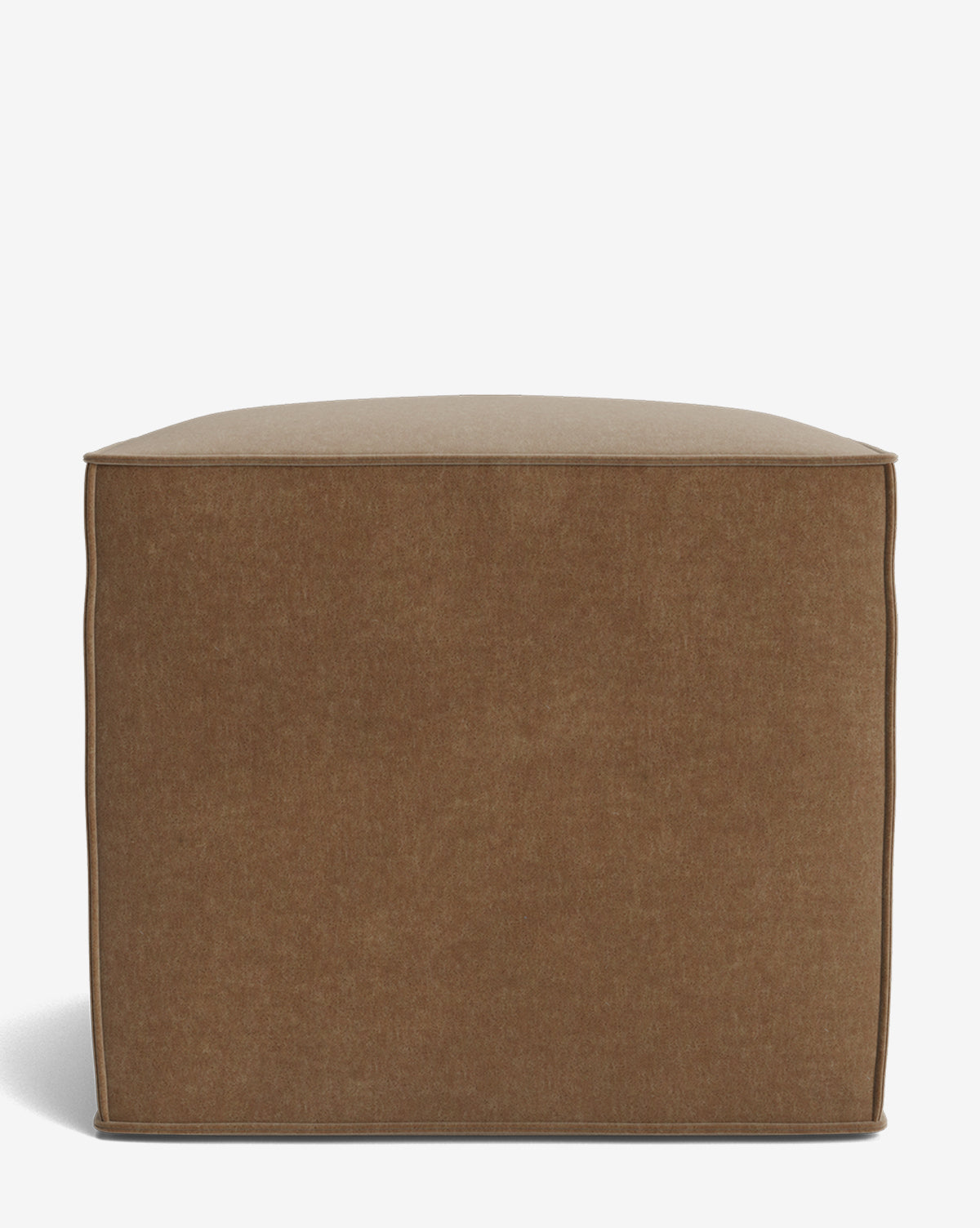 The Johannes Cube is a square brown fabric ottoman featuring visible seam lines and a cushioned seat, displayed on a plain white background by Vendixs