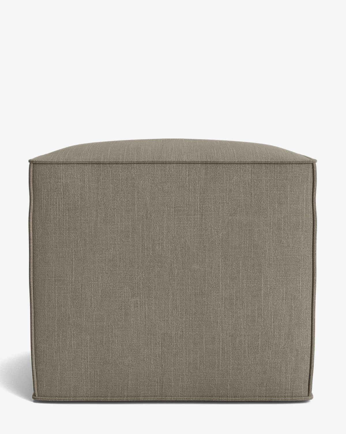 The Johannes Cube ottoman features a square, light gray design with a cushioned seat and subtle texture, shown from the front on a plain white background, by McGee & Co.