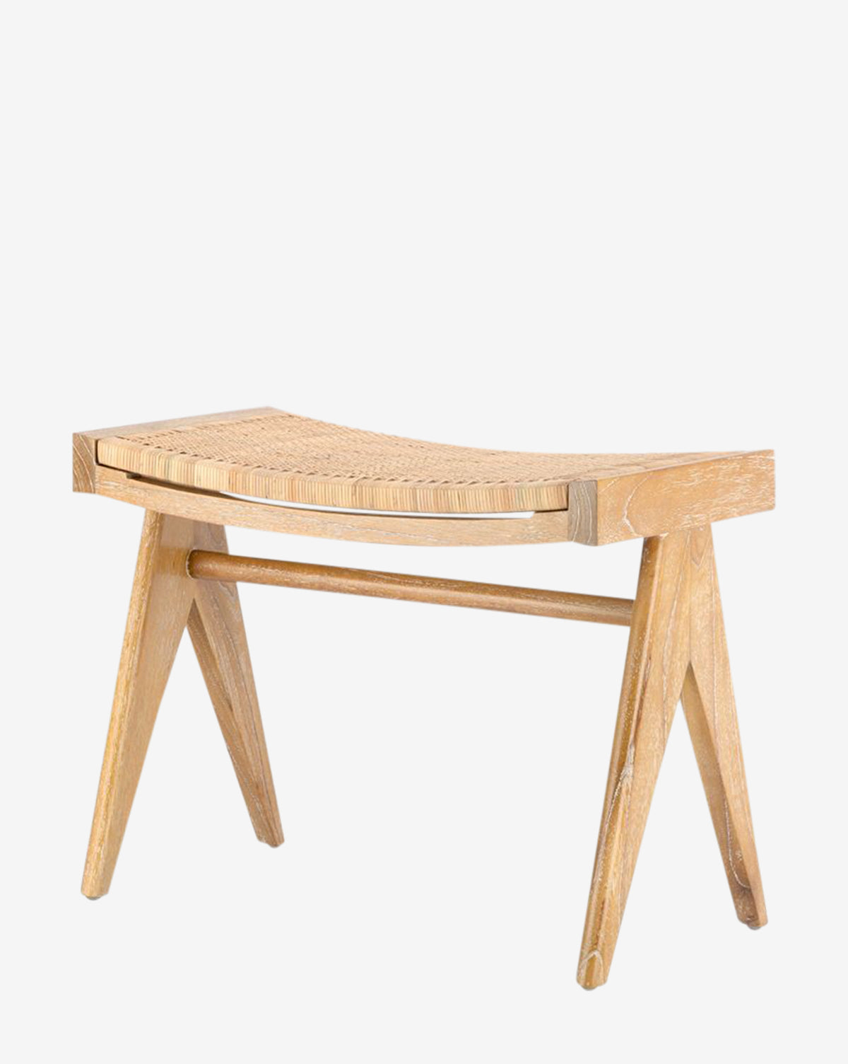 The Kareen Stool by Villa & House, LLC features a hand-woven cane seat, angled legs, and a light natural finish that highlights the wood’s beauty, offering a sturdy mahogany build with clean, modern minimalist style. Vendixs