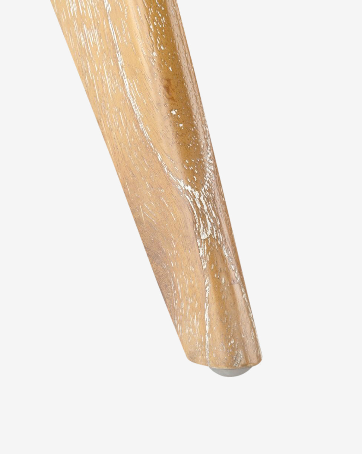 Close-up of a tapered wooden leg from the Kareen Stool by Villa & House, LLC, featuring a light natural finish with visible wood grain and a small white cap at the bottom, shown against a plain white background. Vendixs