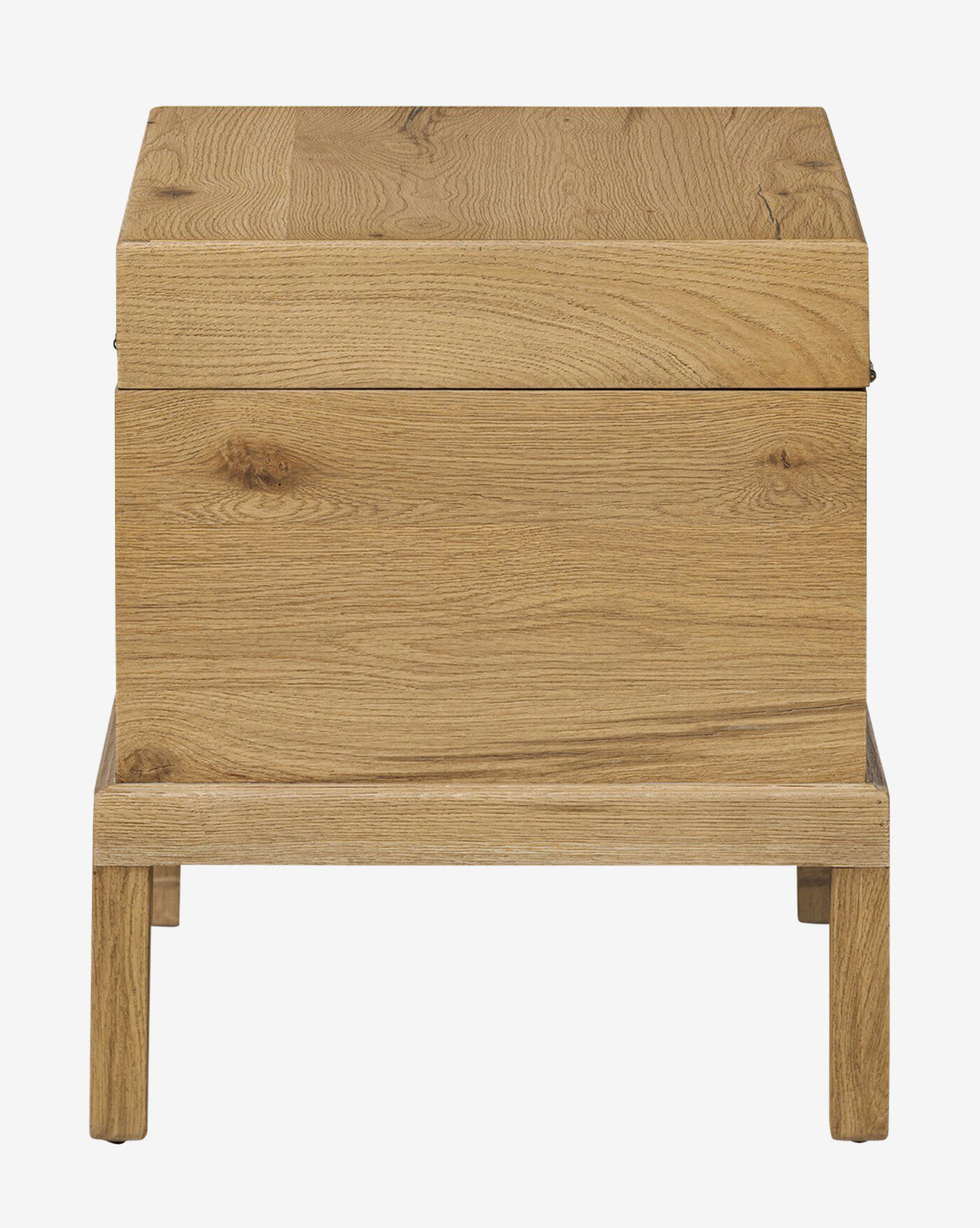 The Kenneth Bench features clean lines and a boxy, minimalist design with a natural wood finish and visible grain. Four straight legs and iron hardware add a modern touch, making it a stylish addition to any space by Vendixs