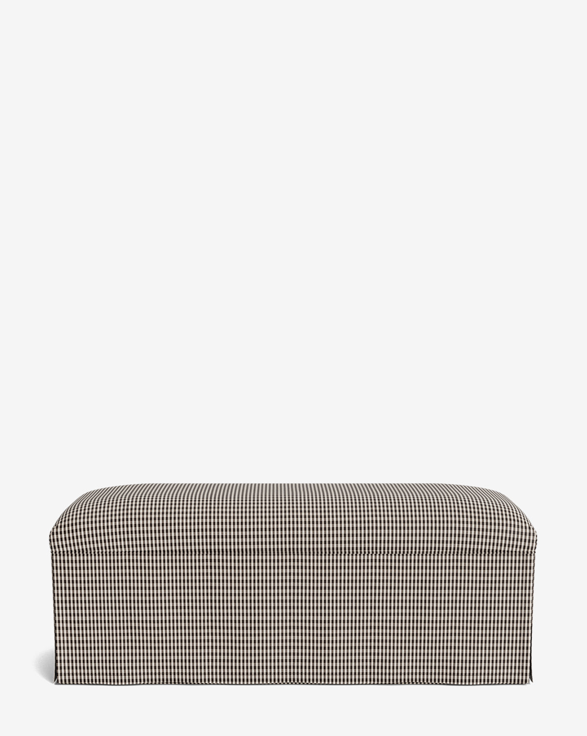 The Latimer Bench is a rectangular upholstered bench with a black and white gingham checkered fabric cover, displayed on a plain white background by McGee & Co.