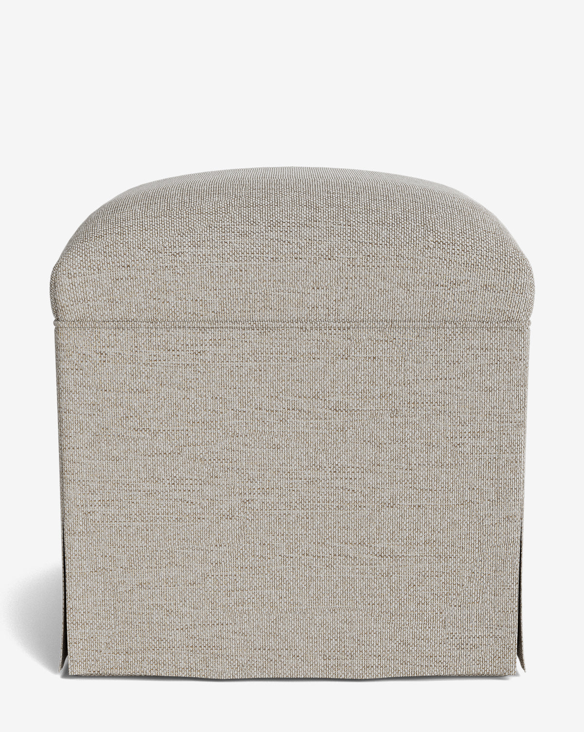 The Makerspalm Latimer Ottoman showcases a rectangular, light beige design with a soft, rounded top and tailored cover in high-quality fabric, captured against a white background. Vendixs