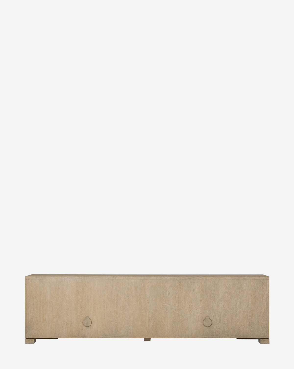 The Leith Console is a rectangular, light oak wood cabinet with two doors and minimalist handles, showcasing contemporary style against a plain white background, by Vendixs