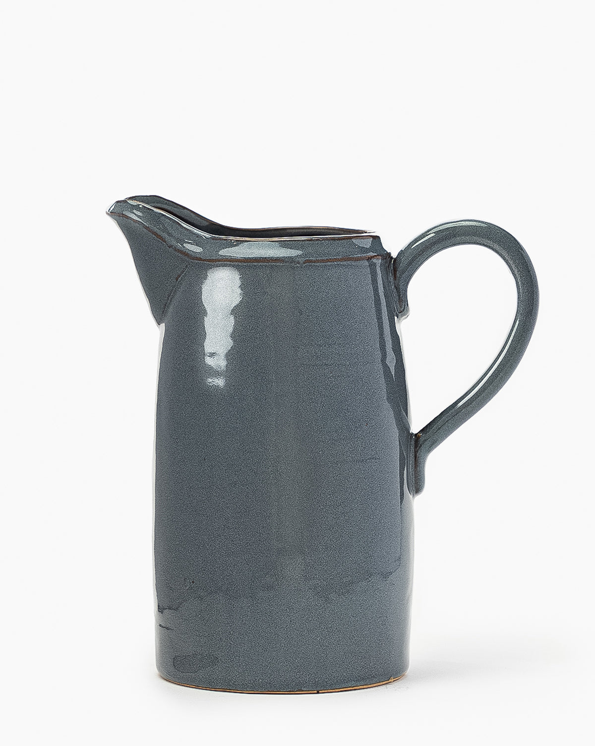 The Levine Ceramic Pitcher boasts a glossy dark gray glaze, curved handle and spout, and is shown on a plain white background—ideal for adding modern style to your kitchen, by McGee & Co.