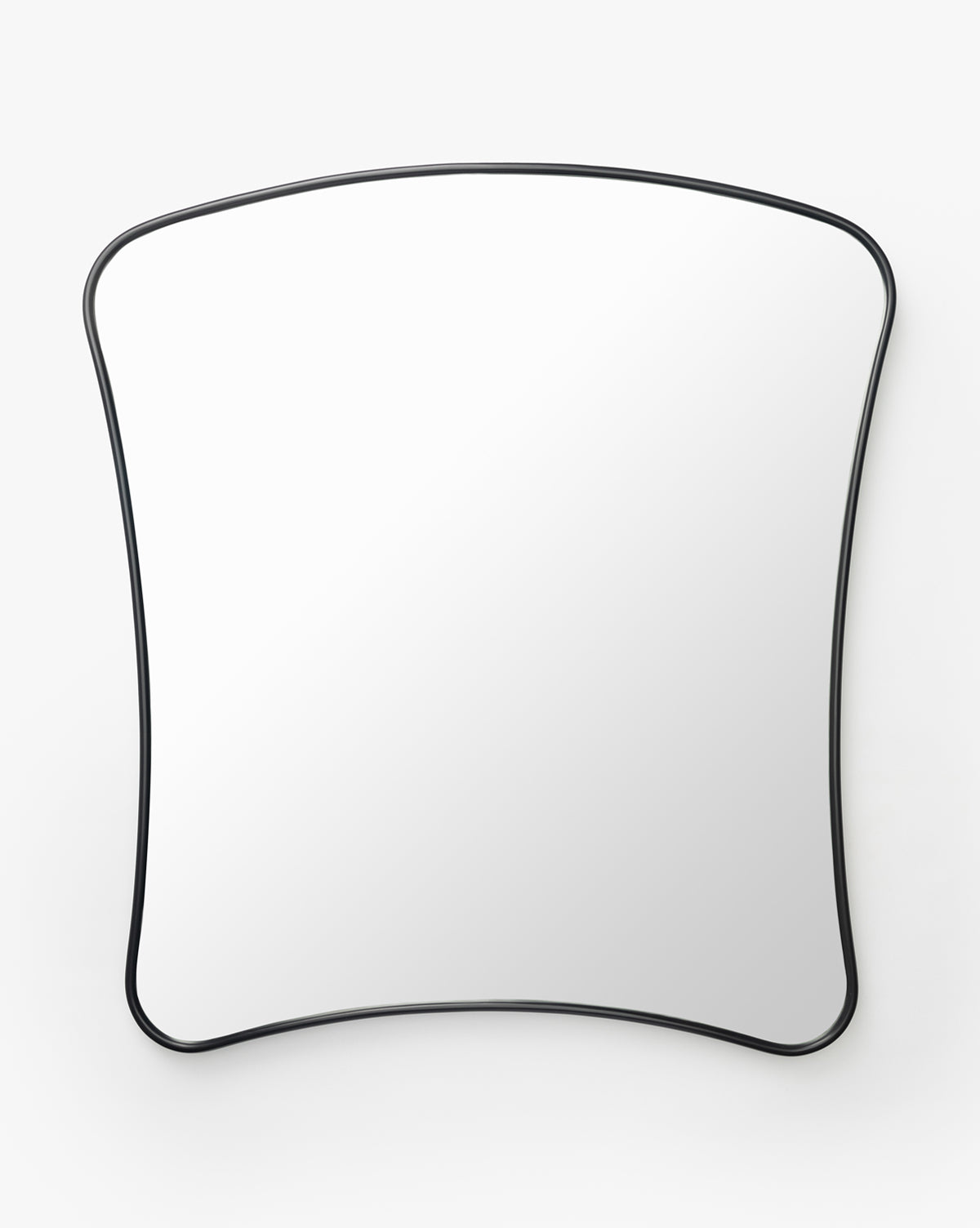 The Ludwig Wall Mirror features a thin black frame and a gently curved, irregular rectangular shape, shown against a plain white background, by Vendixs