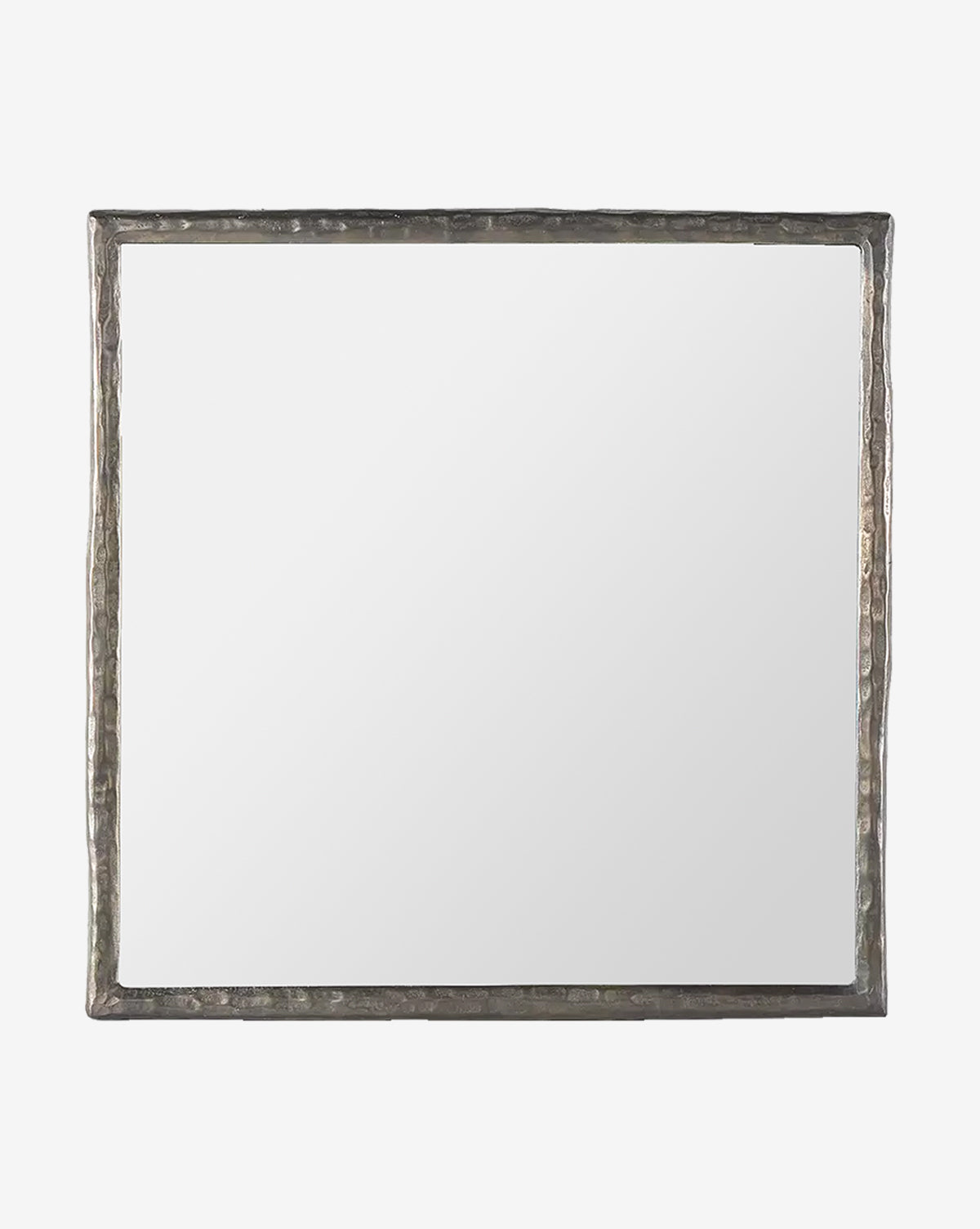 The Lumi Wall Mirror features a sleek square design with a thin, textured metallic frame and slightly uneven edges, making it stand out beautifully against any plain white background, by McGee & Co.