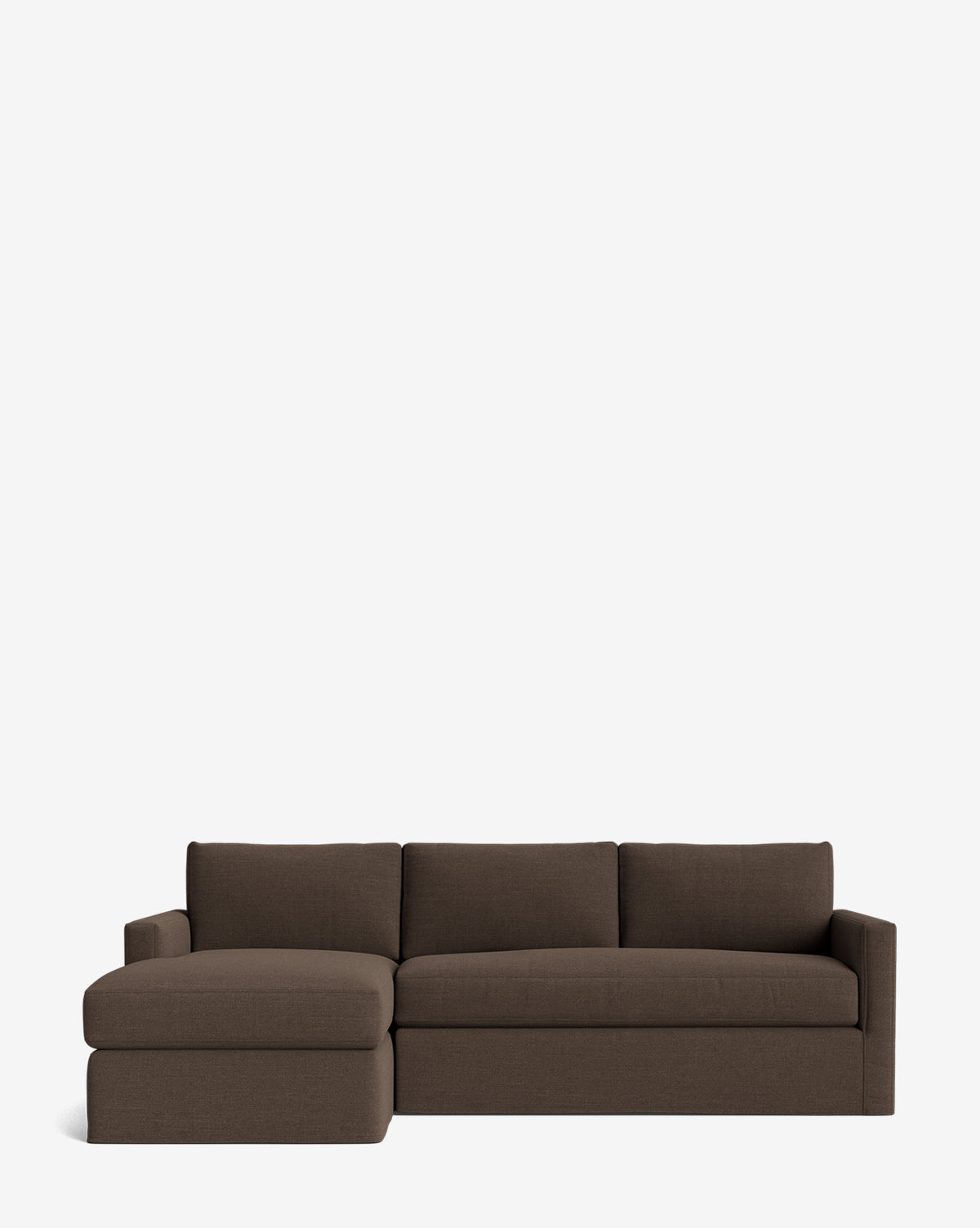 The Community Macy Slipcover Chaise Sectional 101 features three seat and back cushions, a left-facing chaise lounge, and a customizable design, all shown against a plain white background. Vendixs