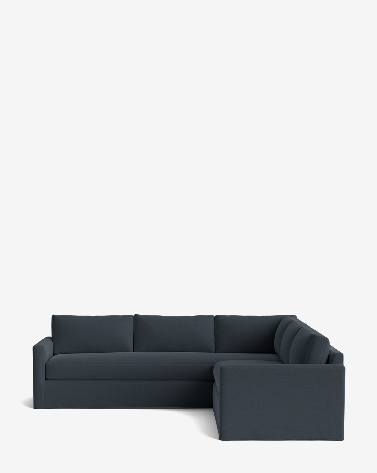 A dark gray Macy Slipcover L Sectional 108 with clean lines and cushioned backrests, featuring a deep sectional design, set against a plain white background, by Vendixs