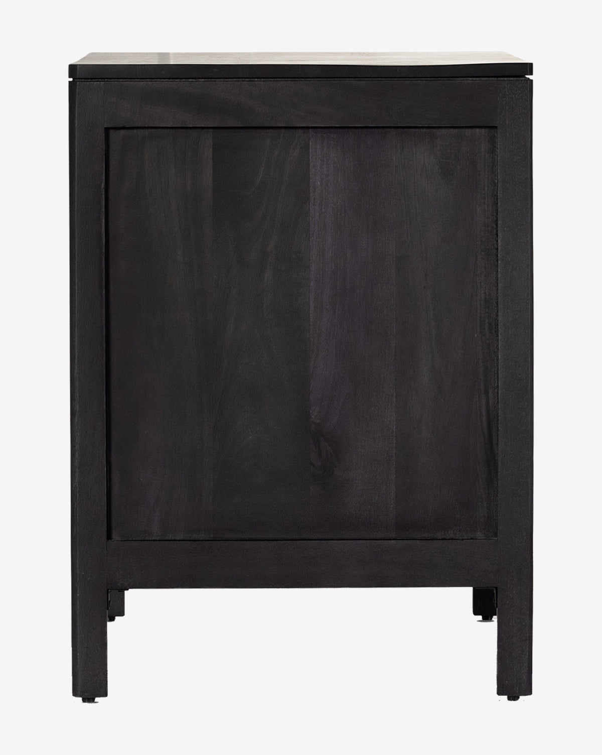 The Margaery Nightstand showcases a modern black solid wood design with a flat top, clean lines, and a solid door without visible handles or decorative features, by Vendixs