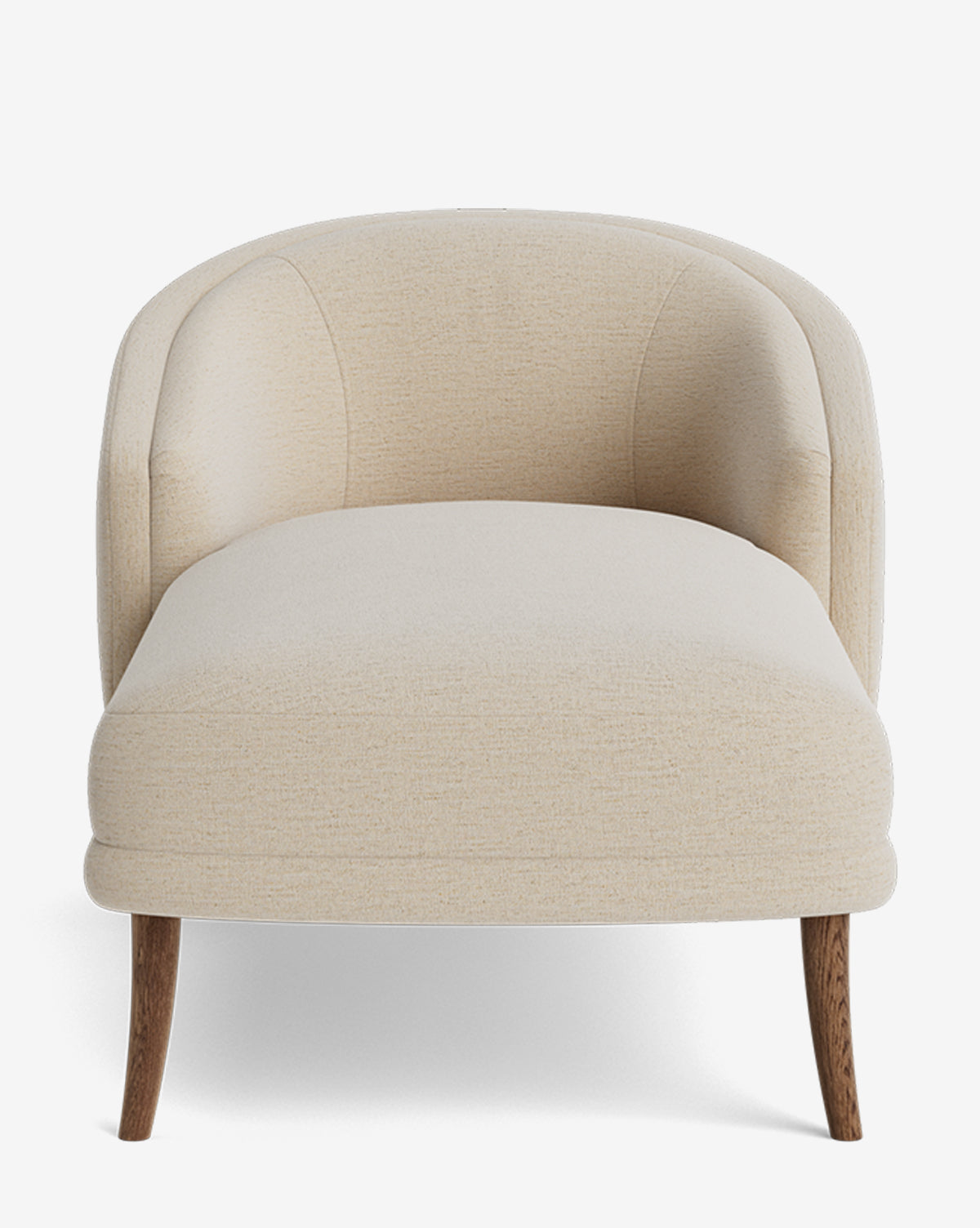 Marguerite Chaise Lounge: Beige upholstered chaise with a curved backrest, armrests, light wood legs, and a wide cushioned seat in a modern traditional style, shown against a white background by McGee & Co.