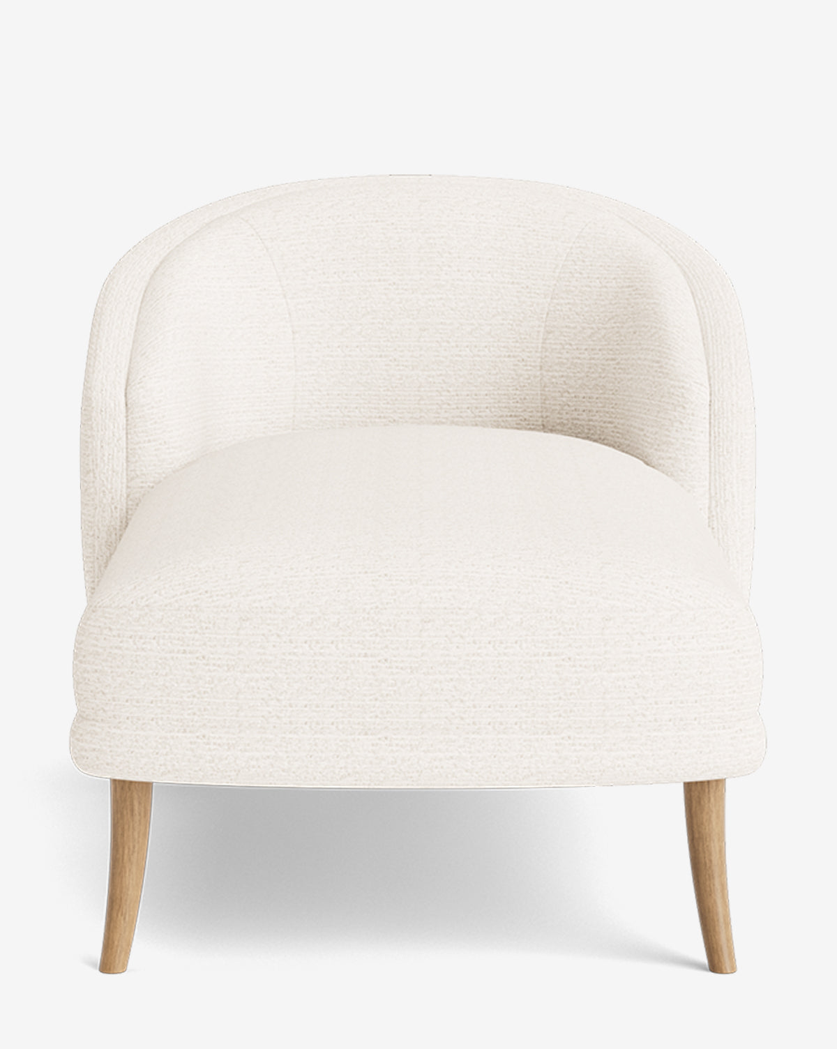 The Marguerite Chaise Lounge showcases a curved-back design, upholstered in off-white fabric with light wood legs, displayed front-facing against a white background by McGee & Co.