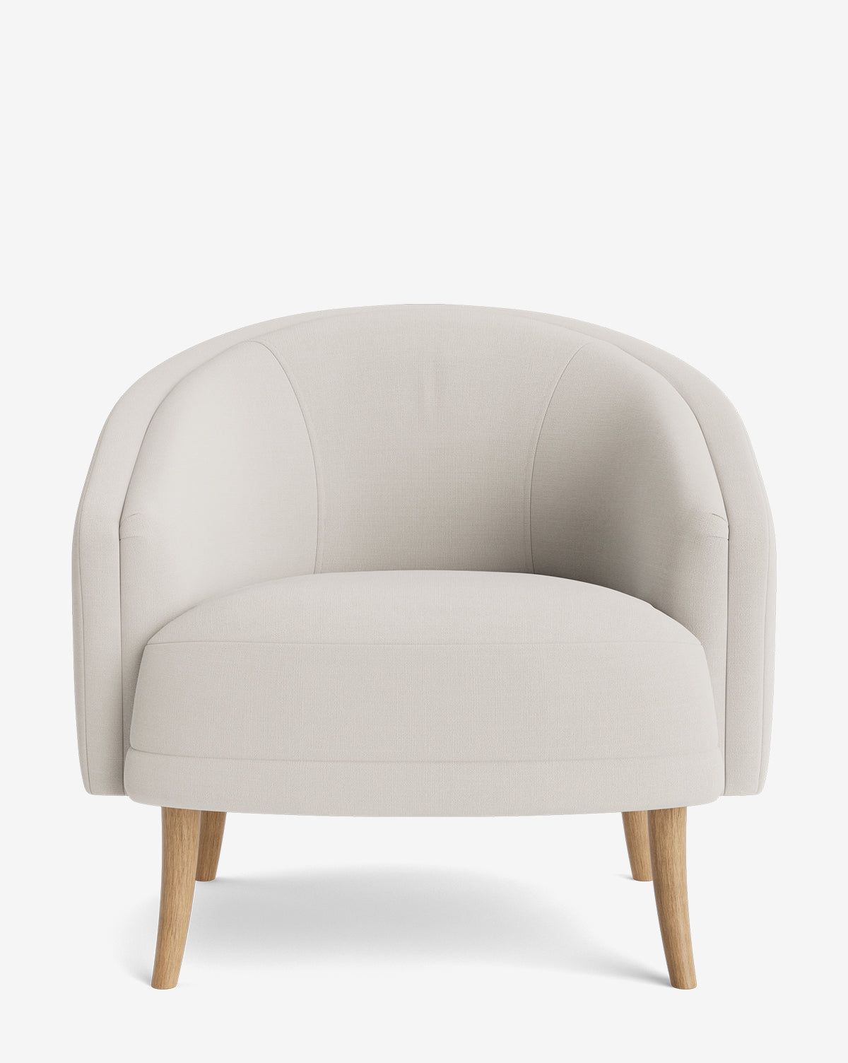 The Marguerite Lounge Chair offers light beige upholstery, a curved backrest, wide seat, and four light wood legs—ideal for modern living spaces, by McGee & Co.