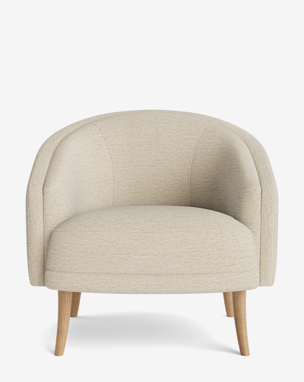 The Marguerite Lounge Chair features beige upholstery, a curved backrest, and wooden legs, presented against a plain white background, by McGee & Co.
