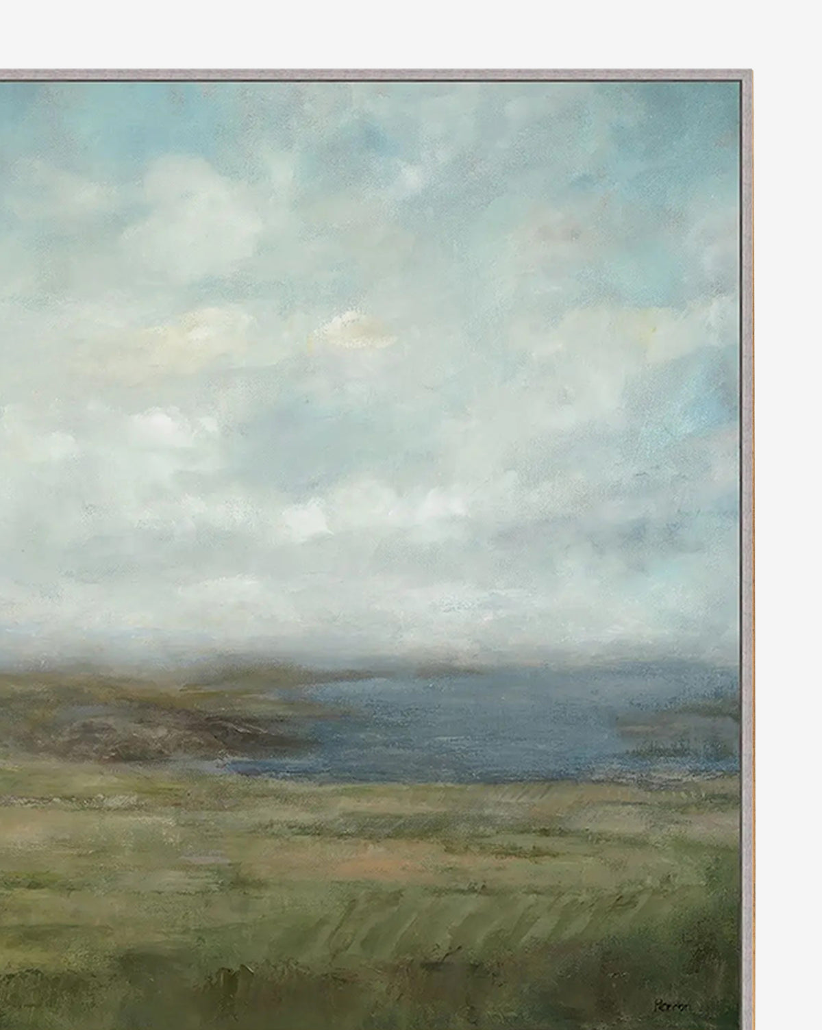 Meadow Vista by Patricia Perron depicts a tranquil grassy plain, peaceful water, and a gentle cloudy sky—an ideal giclée print to elevate your home decor, by Vendixs